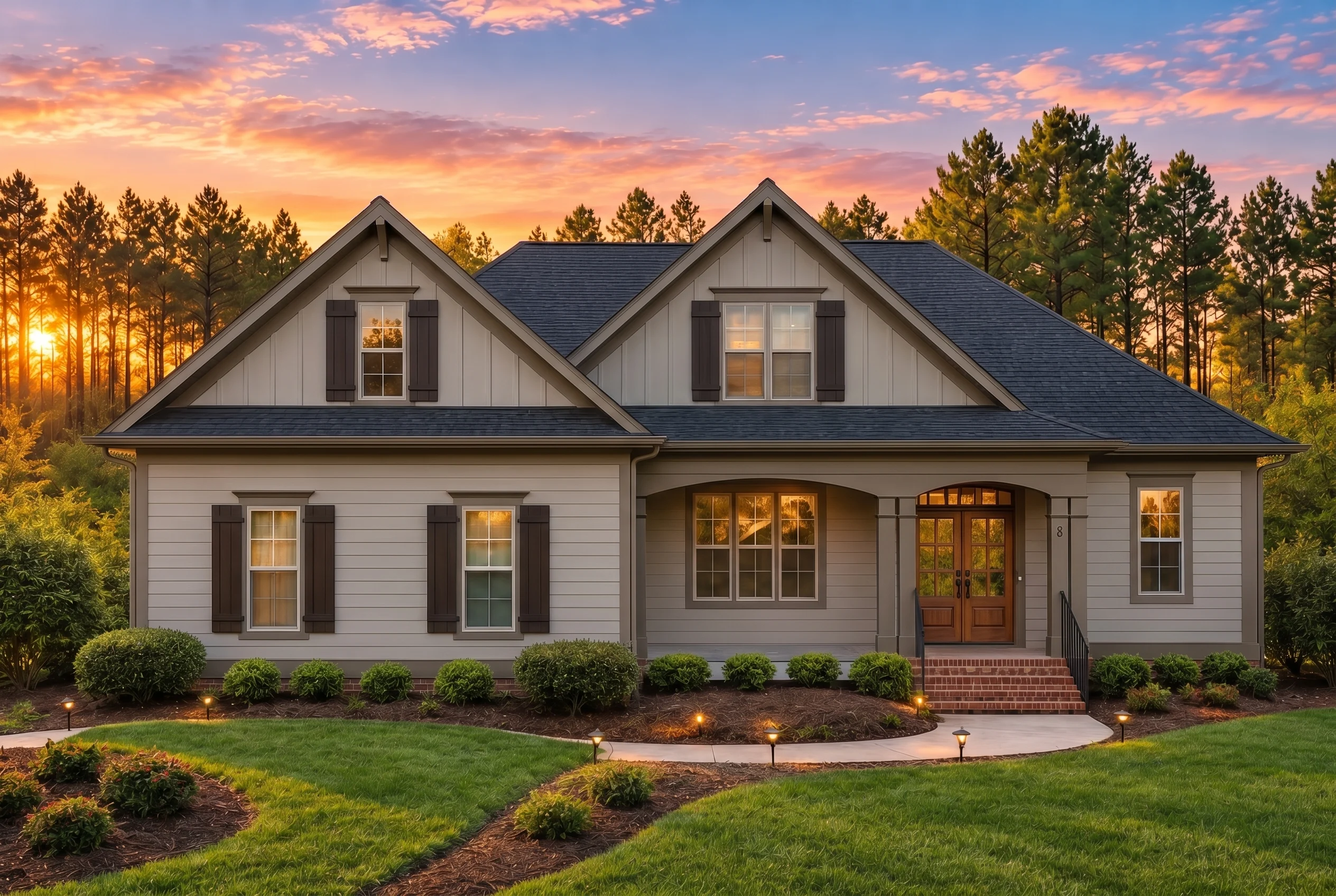 Plan  12-2321 – Colorado River |  Traditional Farmhouse – 3-Bed, 2-Bath, 2,599 SF - Mushroom Taupe, AI-generated exterior concept
