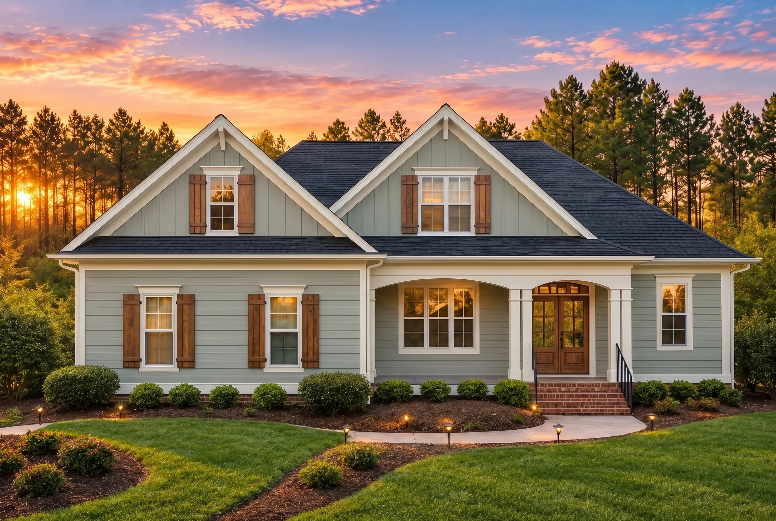 Plan  12-2321 – Colorado River |  Traditional Farmhouse – 3-Bed, 2-Bath, 2,599 SF - Muted Sage, AI-generated exterior concept
