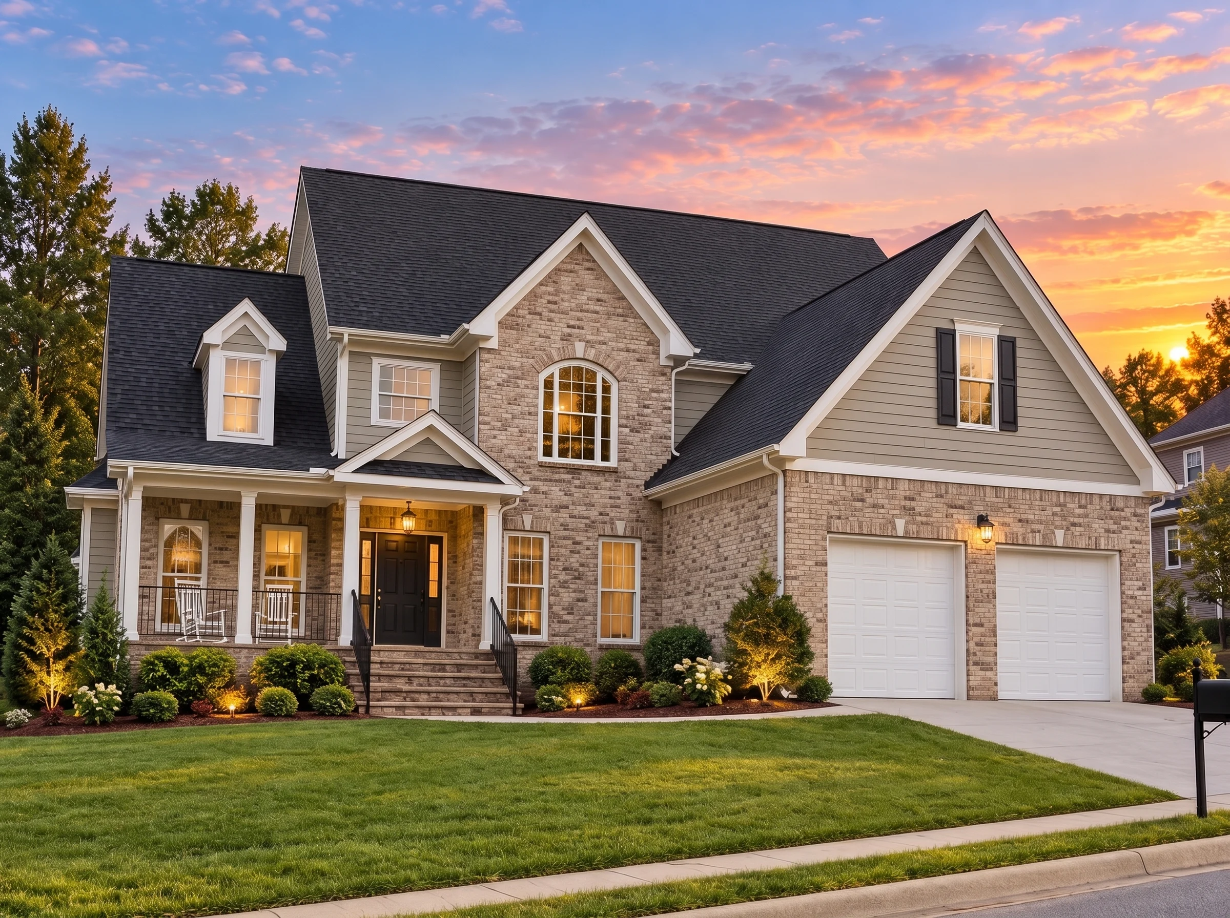Plan  12-2445 – Dogwood Point Manor  | New American – 3-Bed, 3.5-Bath, 4,335 SF - Natural Brick, AI-generated exterior concept