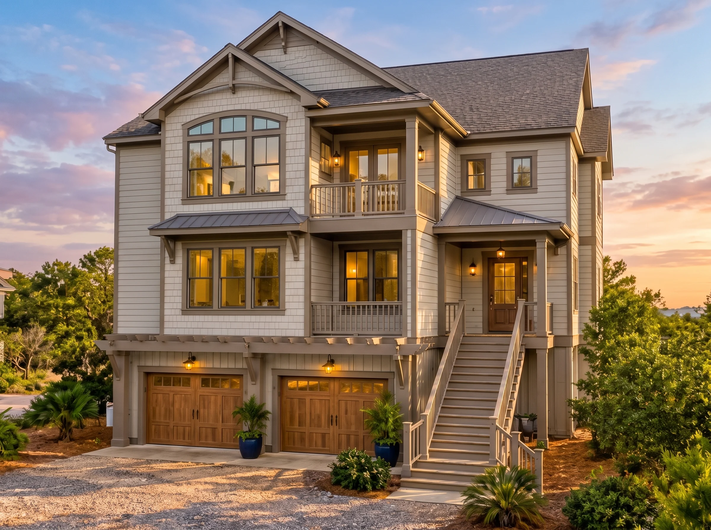 Plan  12-2431 – The Lodge | Coastal  – 4-Bed, 3.5-Bath, 3,347 SF - Mushroom Taupe, AI-generated exterior concept