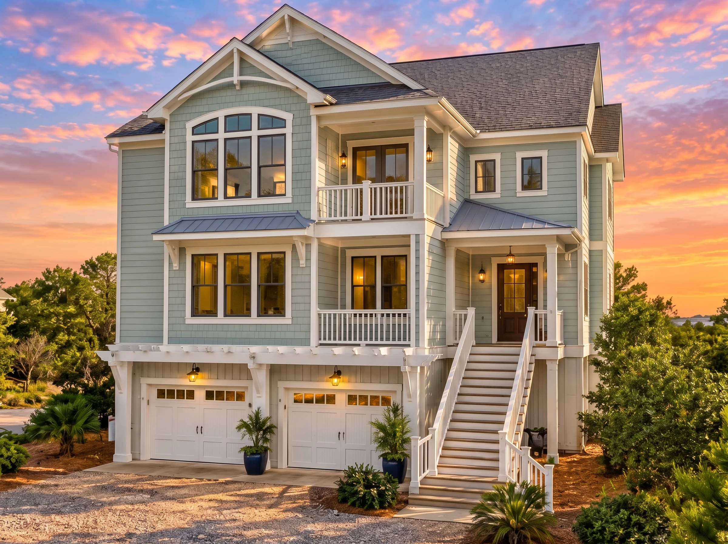 Plan  12-2431 – The Lodge | Coastal  – 4-Bed, 3.5-Bath, 3,347 SF - Muted Sage, AI-generated exterior concept