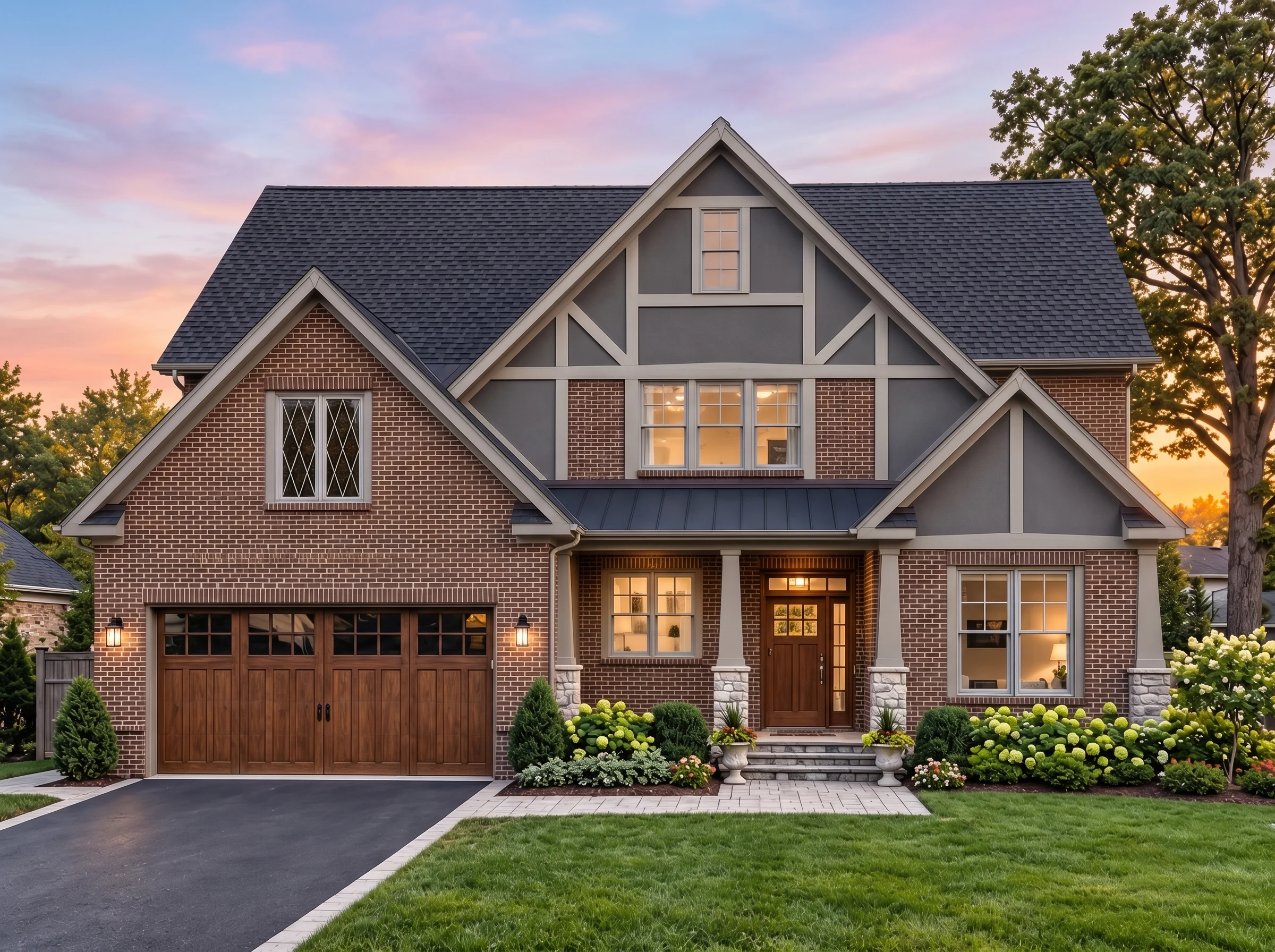 Plan  12-2545 – Linden Brook Cottage  | New American – 4-Bed, 3.5-Bath, 2,931 SF - Warm Charcoal, AI-generated exterior concept