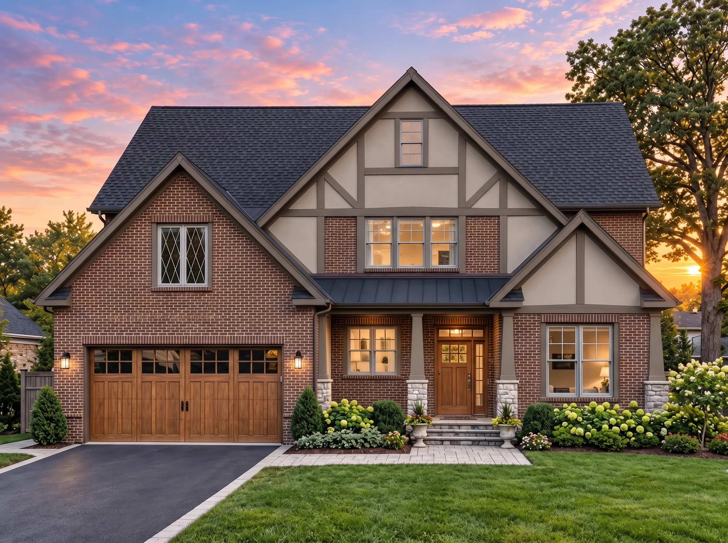 Plan  12-2545 – Linden Brook Cottage  | New American – 4-Bed, 3.5-Bath, 2,931 SF - Mushroom Taupe, AI-generated exterior concept
