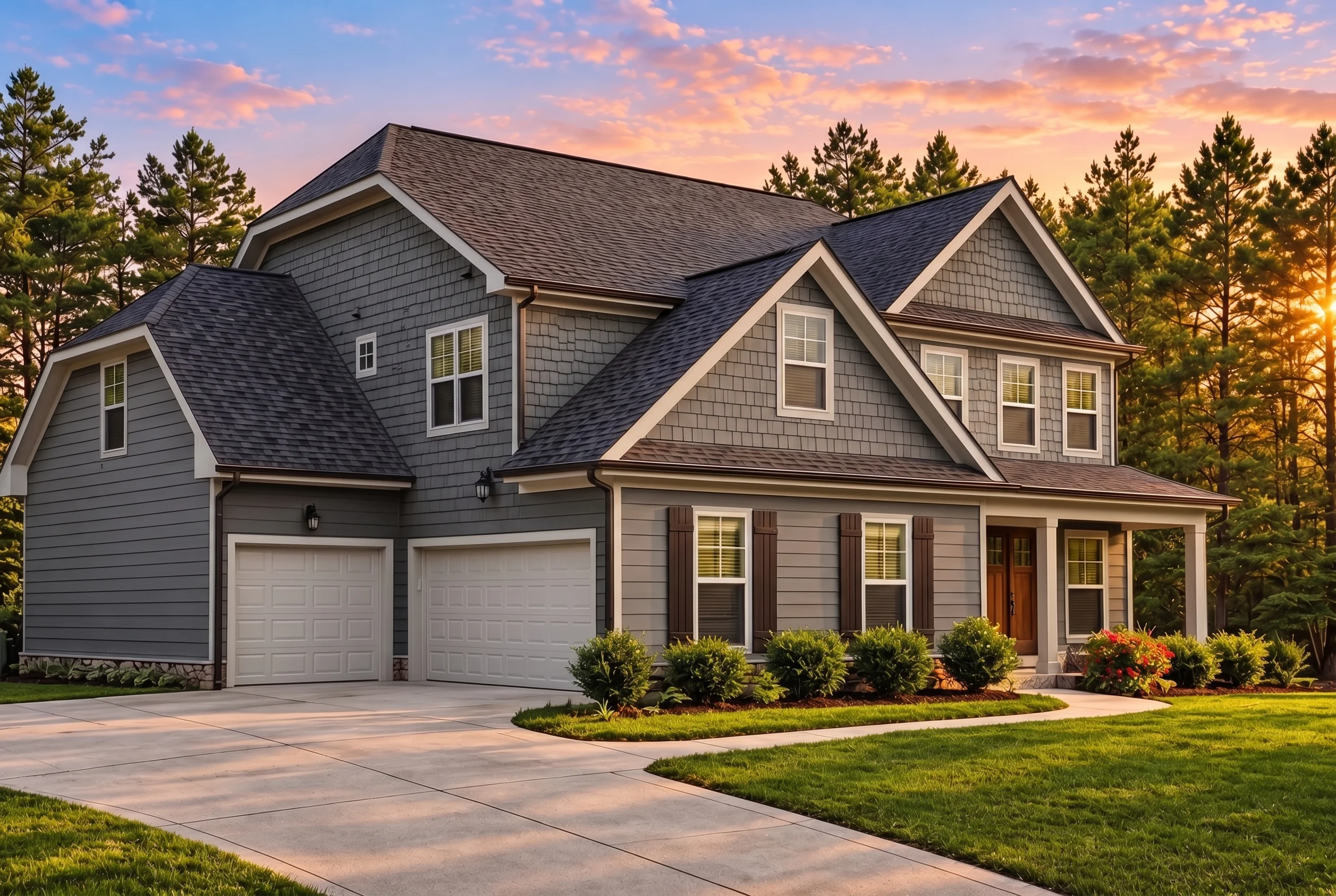 Plan  12-2505 – Holly Run Retreat |  Modern Farmhouse – 3-Bed, 3.5-Bath, 2,362 SF - Warm Charcoal, AI-generated exterior concept