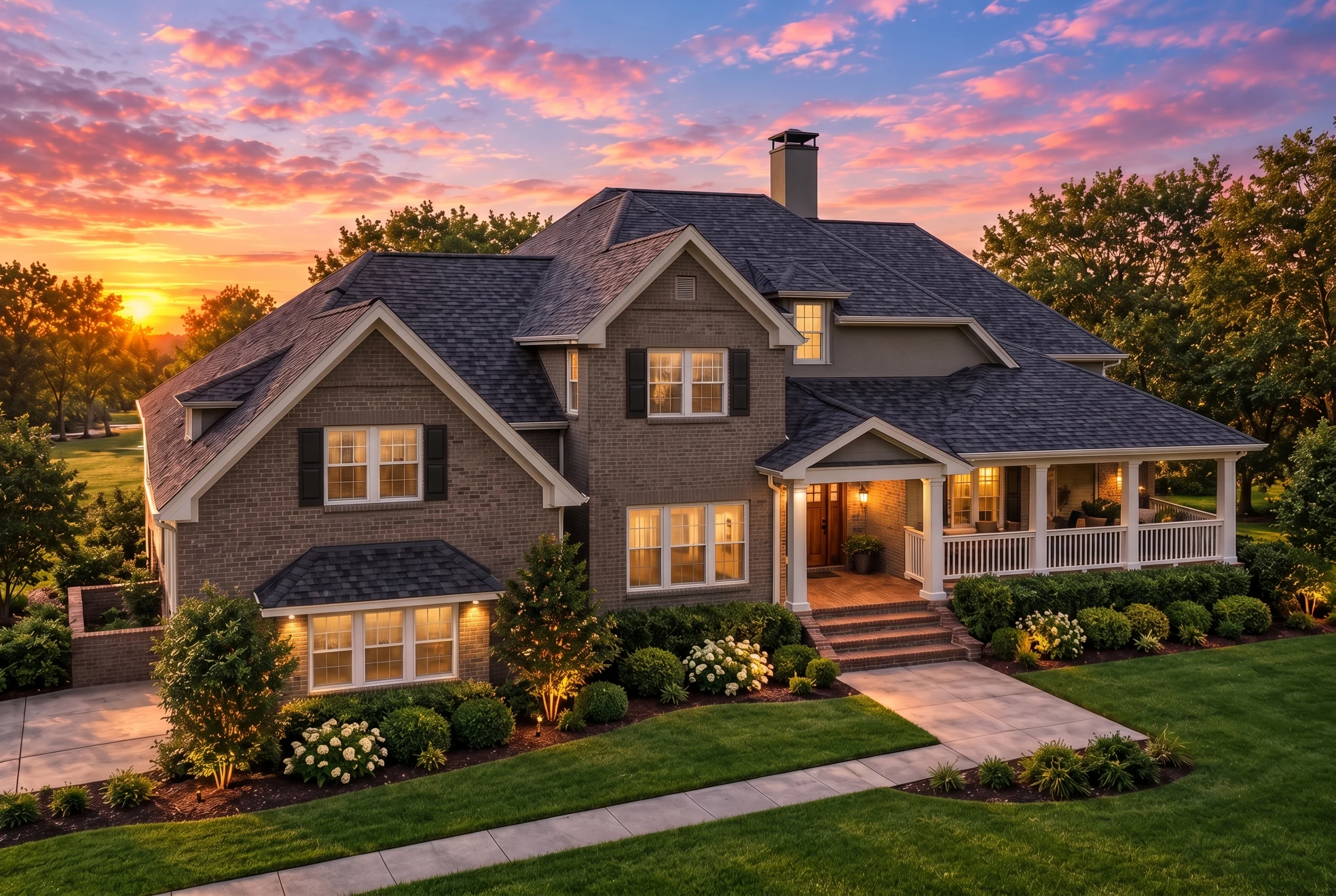 Plan  12-2491 – Auburn Willow Retreat  | Traditional Colonial – 3-Bed, 3.5-Bath, 3,102 SF - Warm Charcoal, AI-generated exterior concept