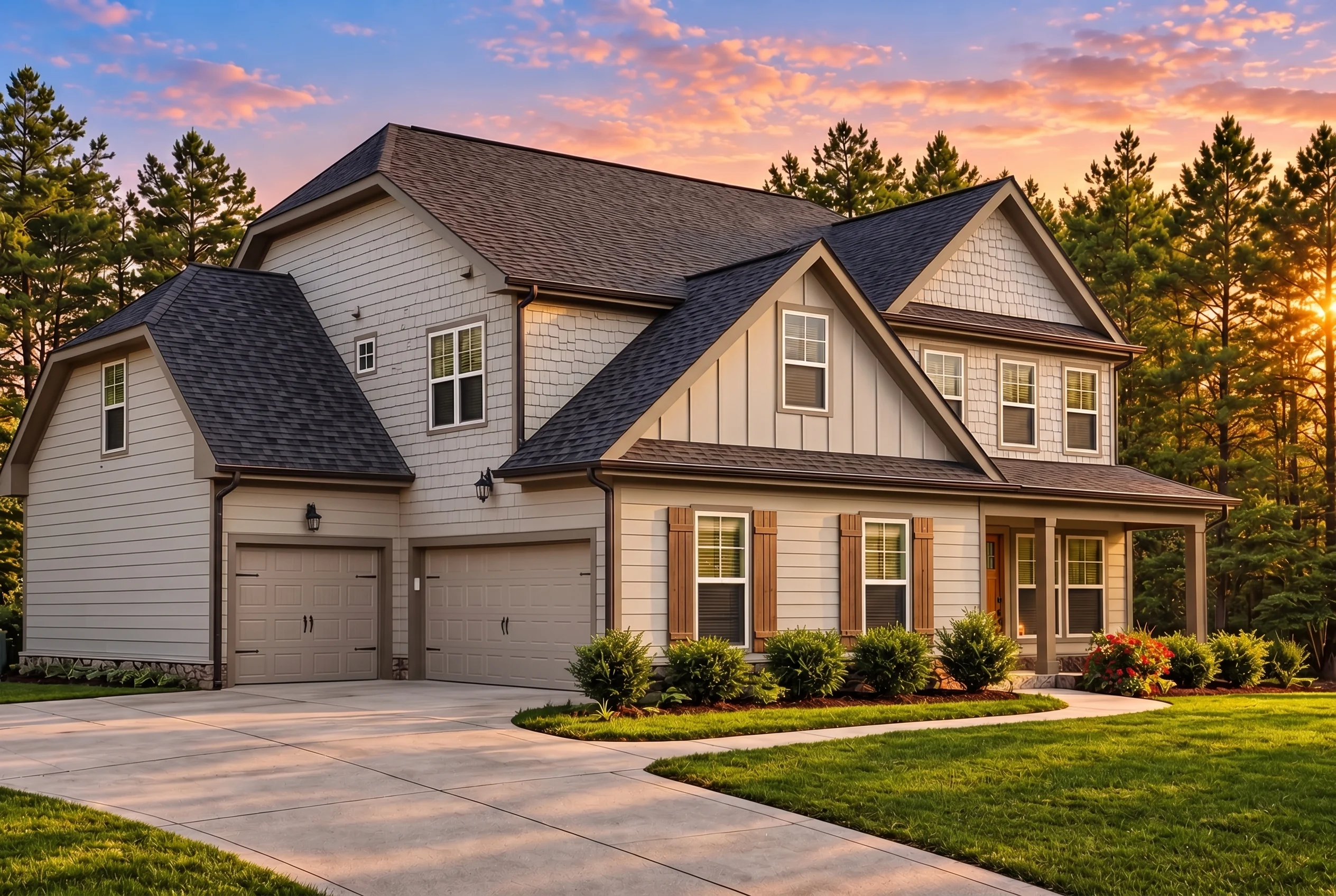 Plan  12-2505 – Holly Run Retreat |  Modern Farmhouse – 3-Bed, 3.5-Bath, 2,362 SF - Mushroom Taupe, AI-generated exterior concept