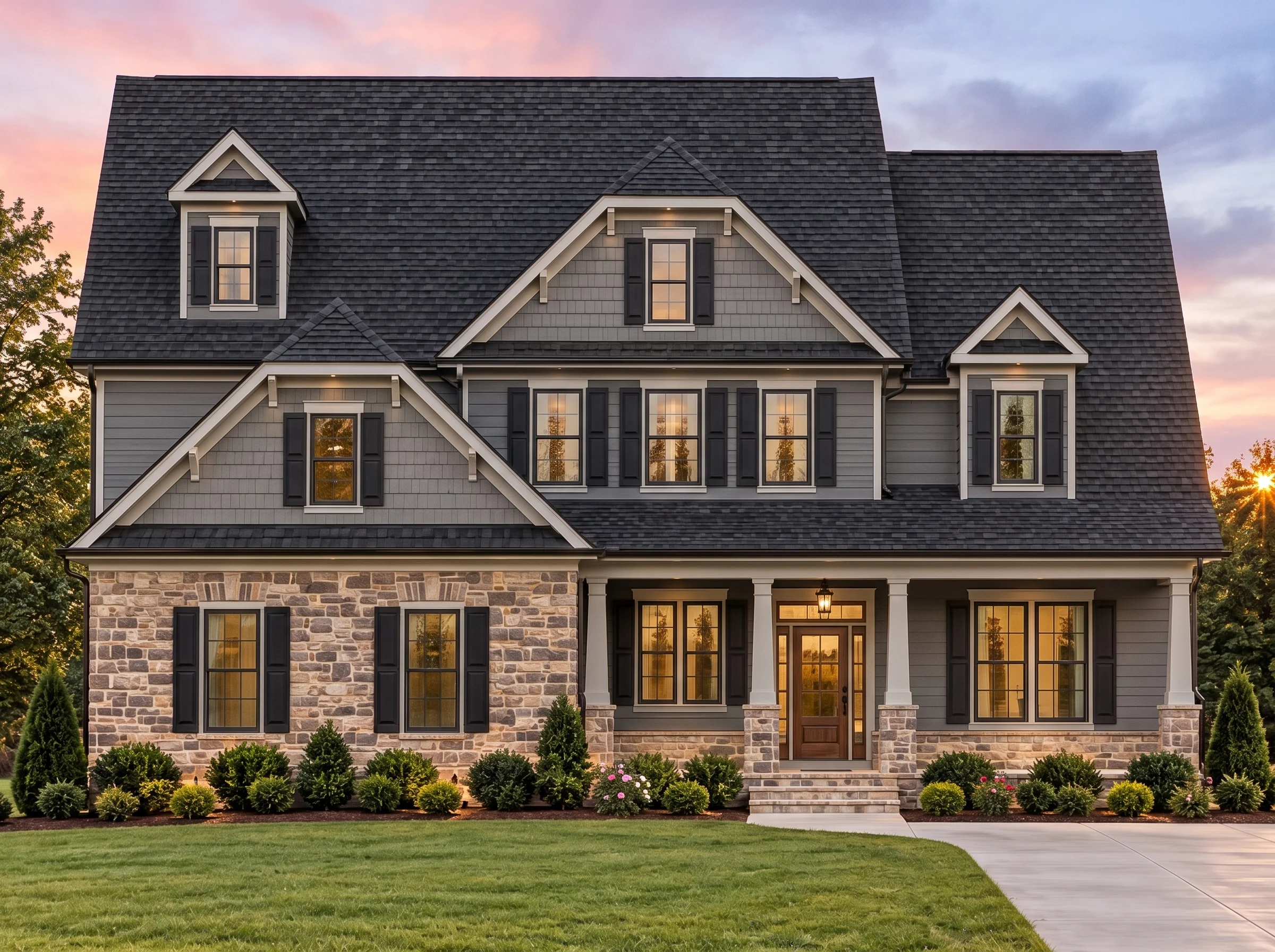 Plan  12-2286 – California Ridge |  New American – 4-Bed, 3.5-Bath, 2,937 SF - Warm Charcoal, AI-generated exterior concept