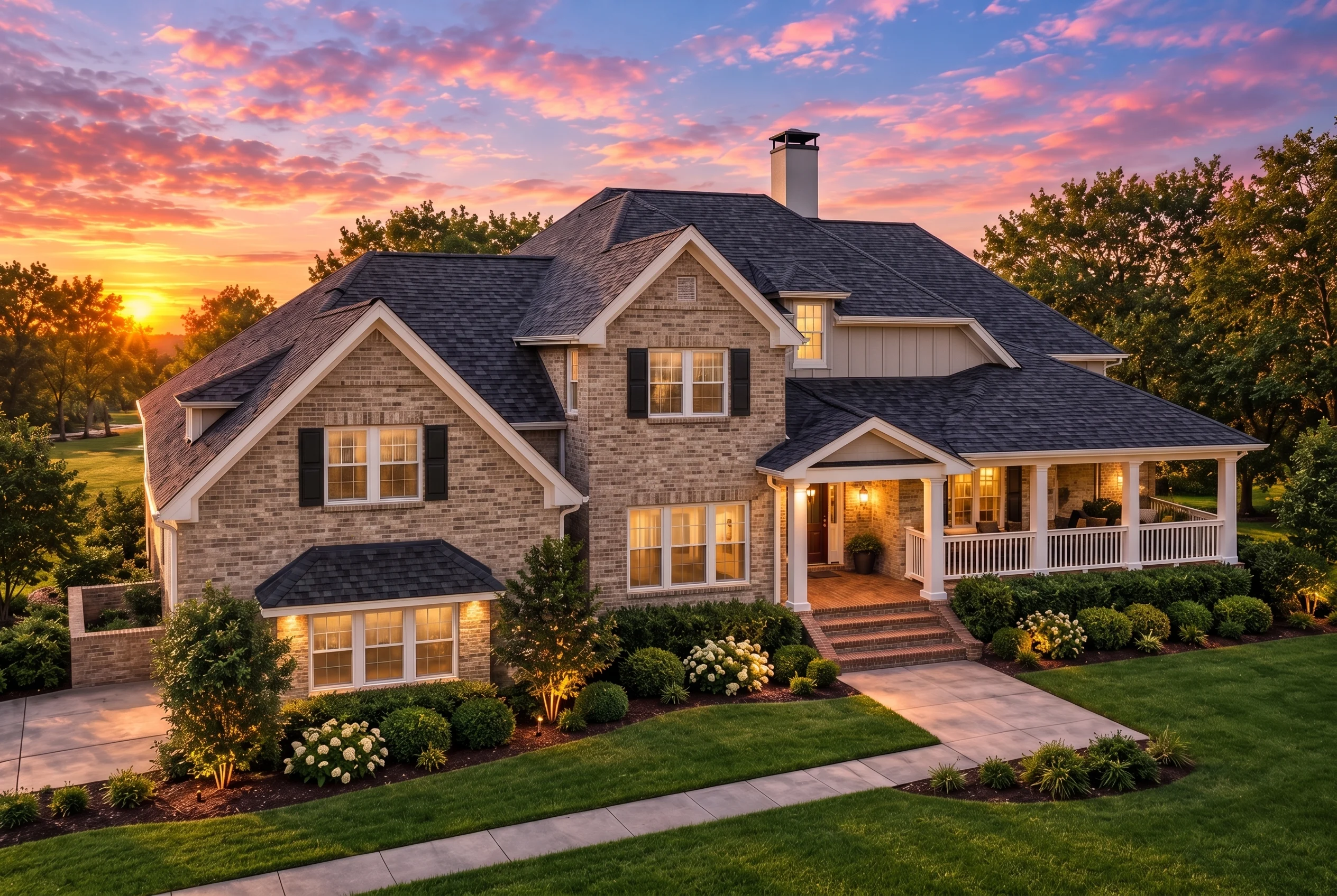 Plan  12-2491 – Auburn Willow Retreat  | Traditional Colonial – 3-Bed, 3.5-Bath, 3,102 SF - Natural Brick, AI-generated exterior concept