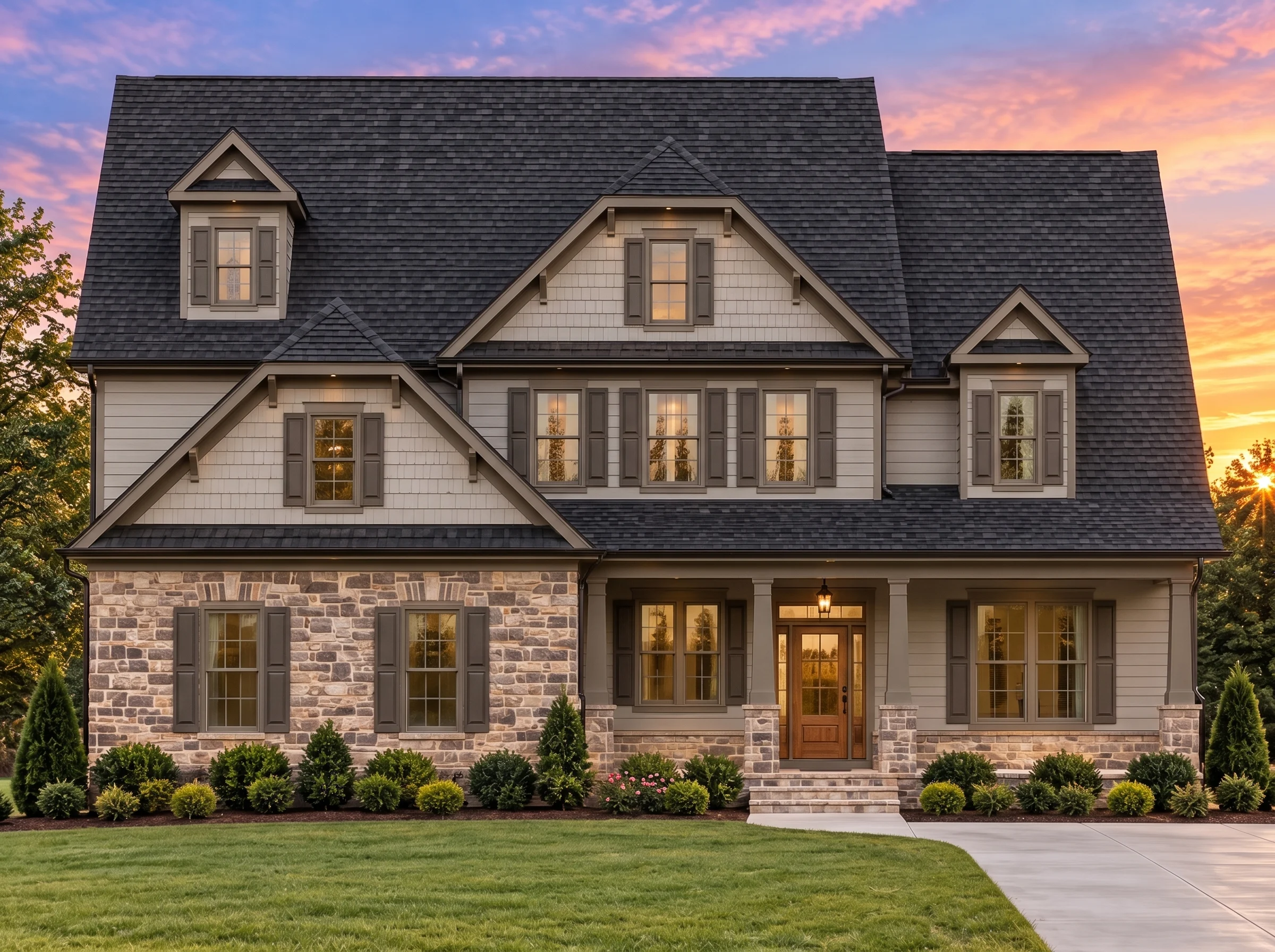 Plan  12-2286 – California Ridge |  New American – 4-Bed, 3.5-Bath, 2,937 SF - Mushroom Taupe, AI-generated exterior concept