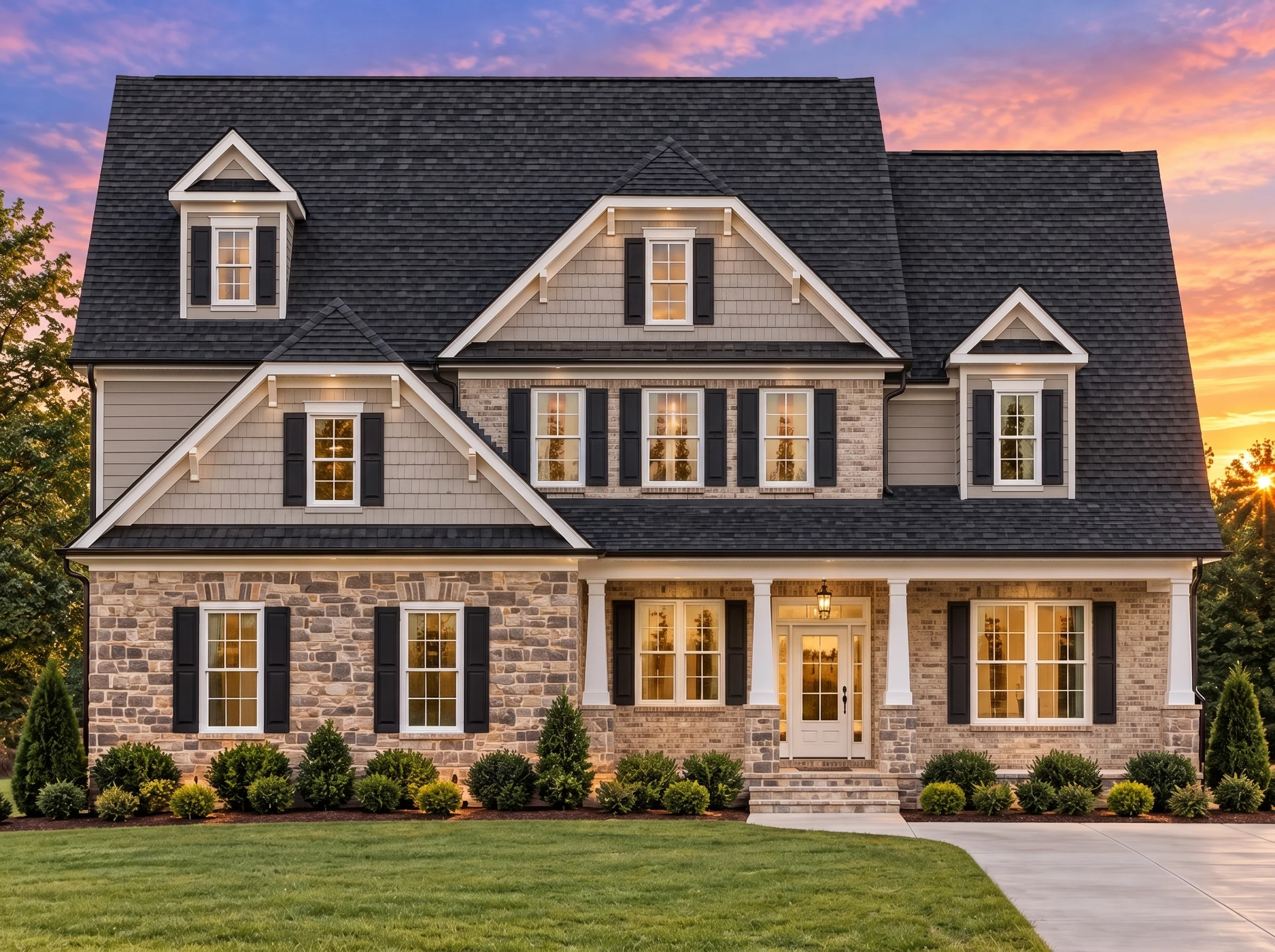 Plan  12-2286 – California Ridge |  New American – 4-Bed, 3.5-Bath, 2,937 SF - Natural Brick, AI-generated exterior concept