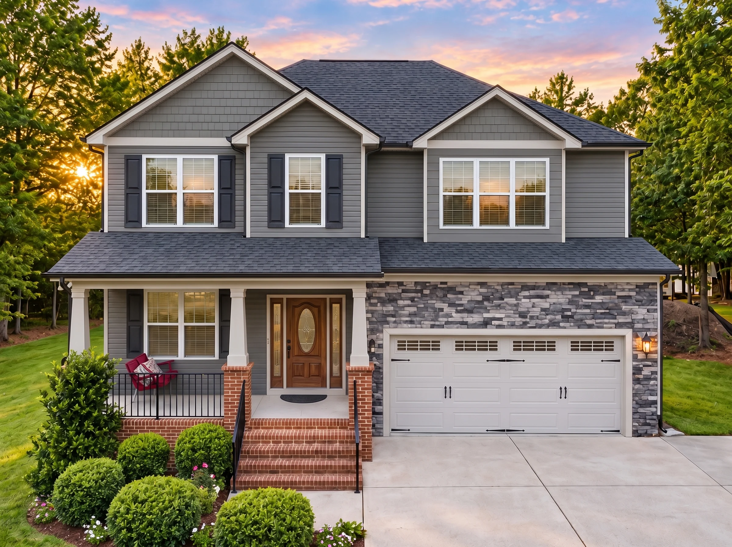 Plan  12-2506 – Juniper Meadow Farm  | Traditional Colonial – 3-Bed, 3-Bath, 2,355 SF - Warm Charcoal, AI-generated exterior concept