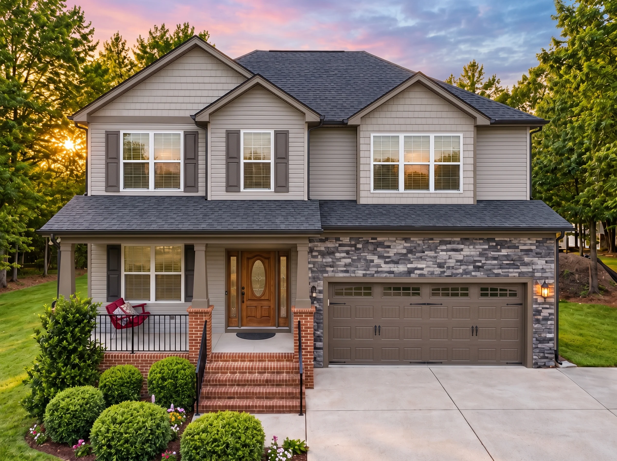 Plan  12-2506 – Juniper Meadow Farm  | Traditional Colonial – 3-Bed, 3-Bath, 2,355 SF - Mushroom Taupe, AI-generated exterior concept