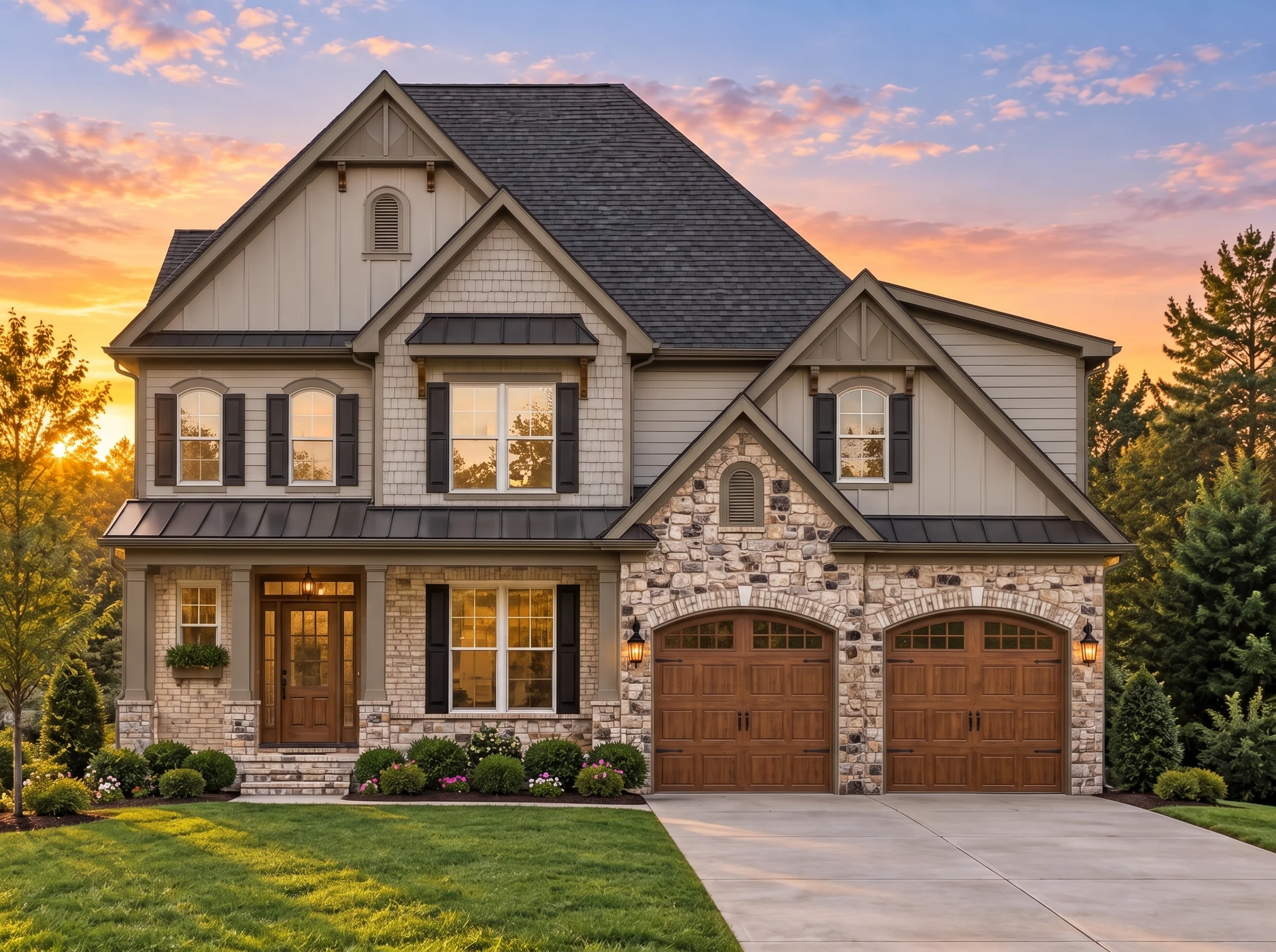 Plan  12-2281 – Fern Ridge Farm |  New American – 3-Bed, 2.5-Bath, 2,894 SF - Mushroom Taupe, AI-generated exterior concept