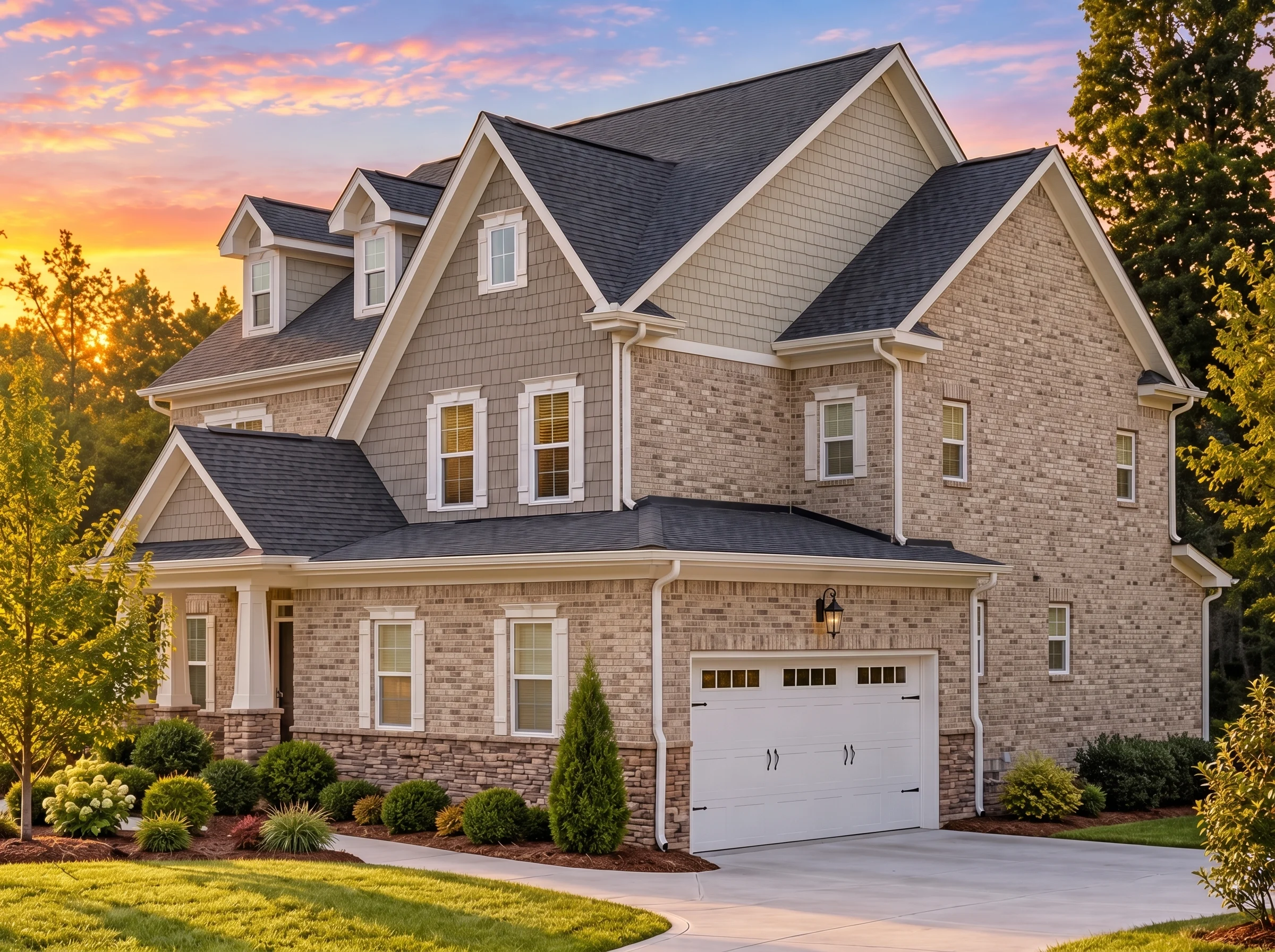 Plan  12-2554 – Auburn Springs Chalet  | New American – 5-Bed, 3.5-Bath, 3,143 SF - Natural Brick, AI-generated exterior concept
