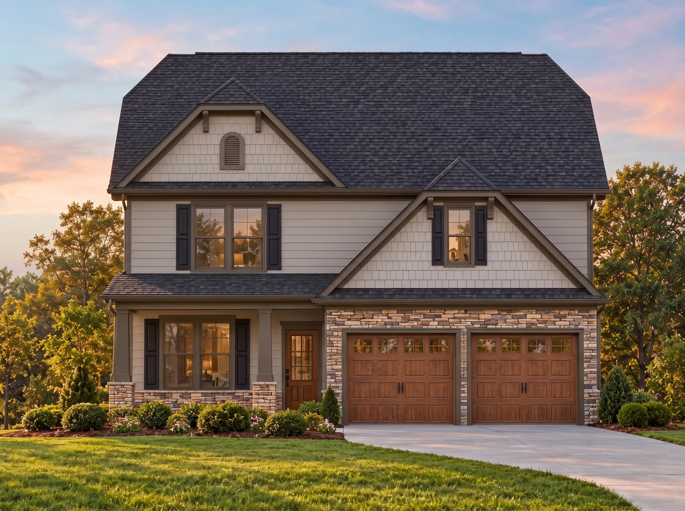 Plan  12-2568 – Poplar Valley Estate  | Modern Farmhouse – 4-Bed, 3.5-Bath, 2,595 SF - Mushroom Taupe, AI-generated exterior concept