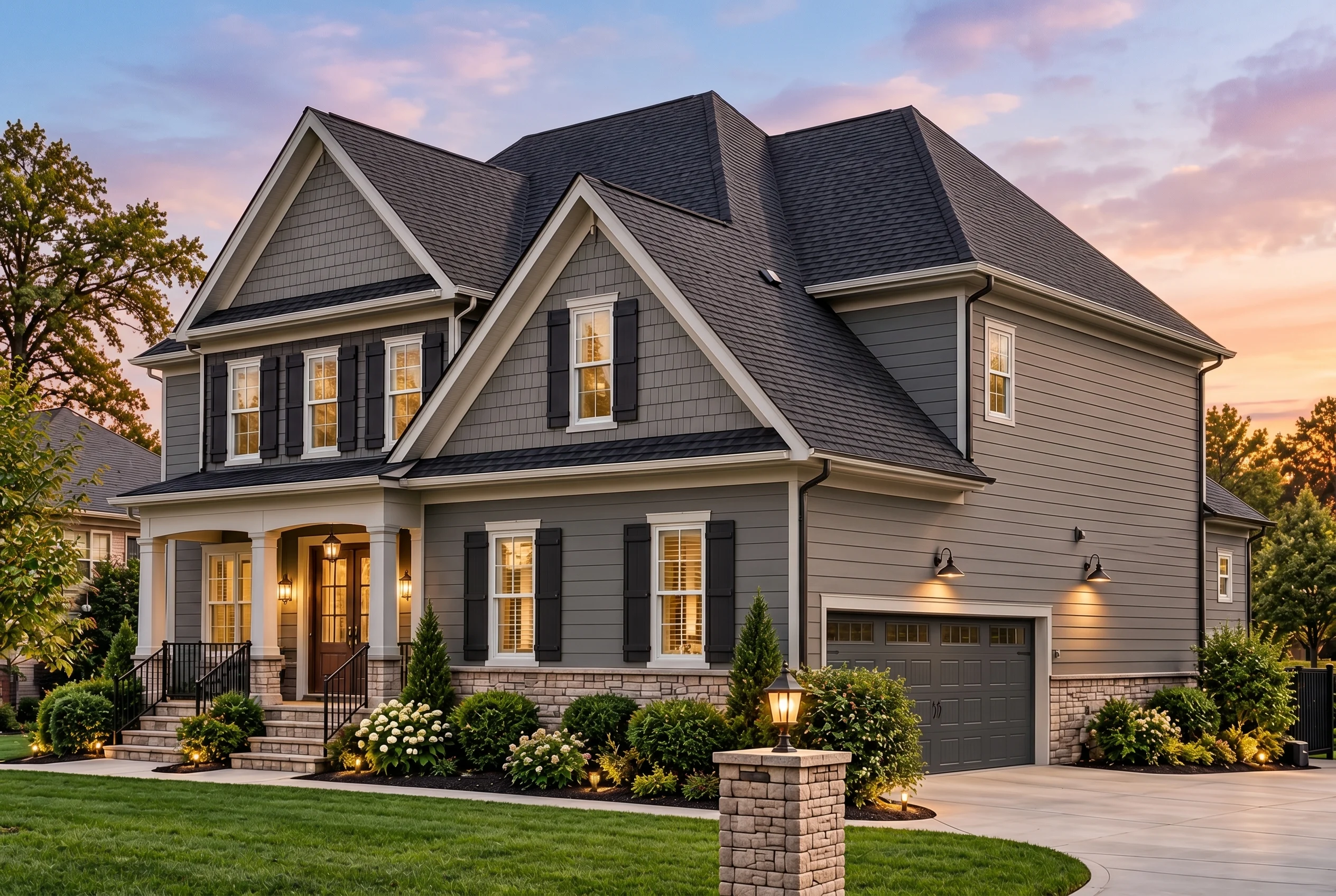 Plan  12-2581 – Sycamore Cove Cabin  | Traditional Colonial – 4-Bed, 4-Bath, 3,000 SF - Warm Charcoal, AI-generated exterior concept