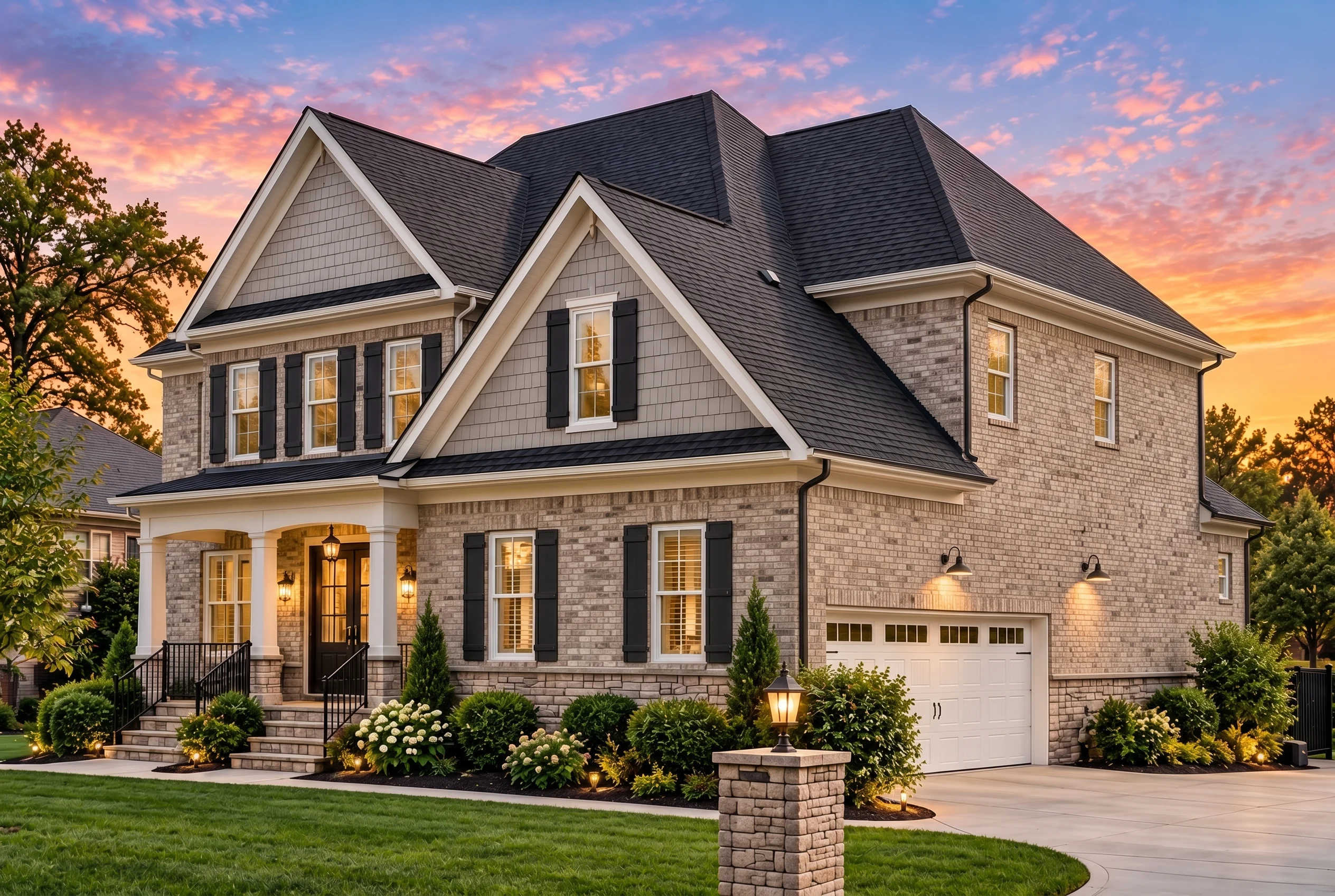 Plan  12-2581 – Sycamore Cove Cabin  | Traditional Colonial – 4-Bed, 4-Bath, 3,000 SF - Natural Brick, AI-generated exterior concept