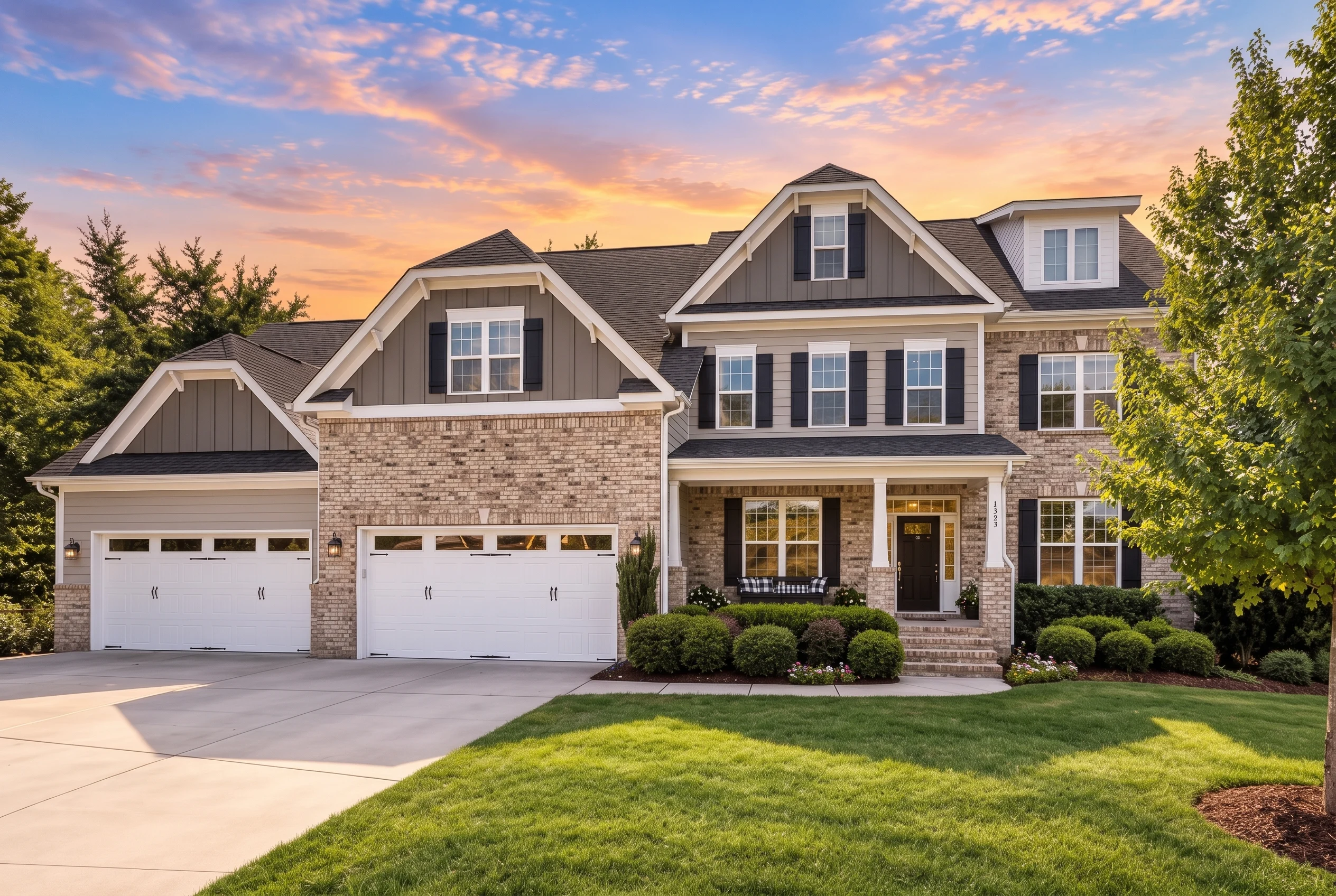 Plan  12-2599 – Promise Estate | New  American – 4-Bed, 4.5-Bath, 3,781 SF - Natural Brick, AI-generated exterior concept