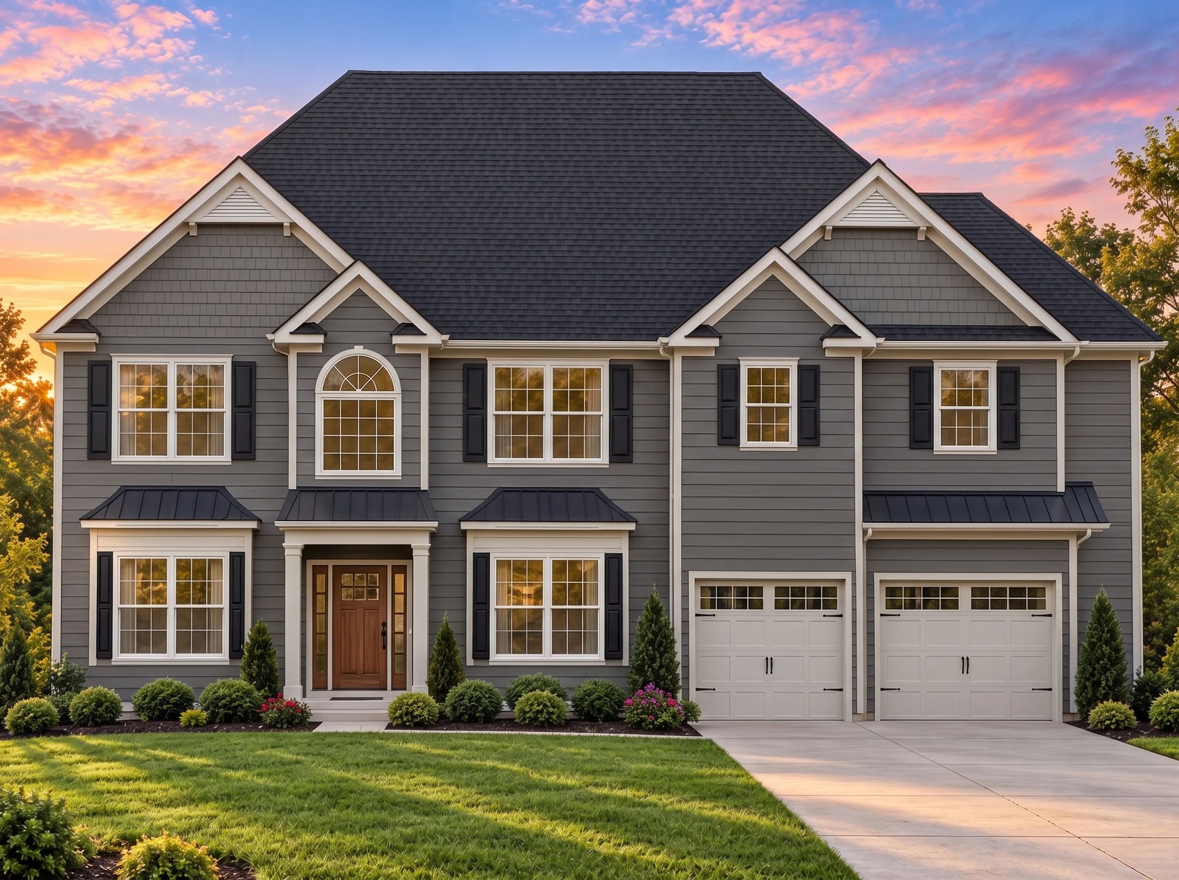 Plan  12-2611 – Yew Tree Bluff |  Traditional Colonial – 6-Bed, 4.5-Bath, 4,522 SF - Warm Charcoal, AI-generated exterior concept