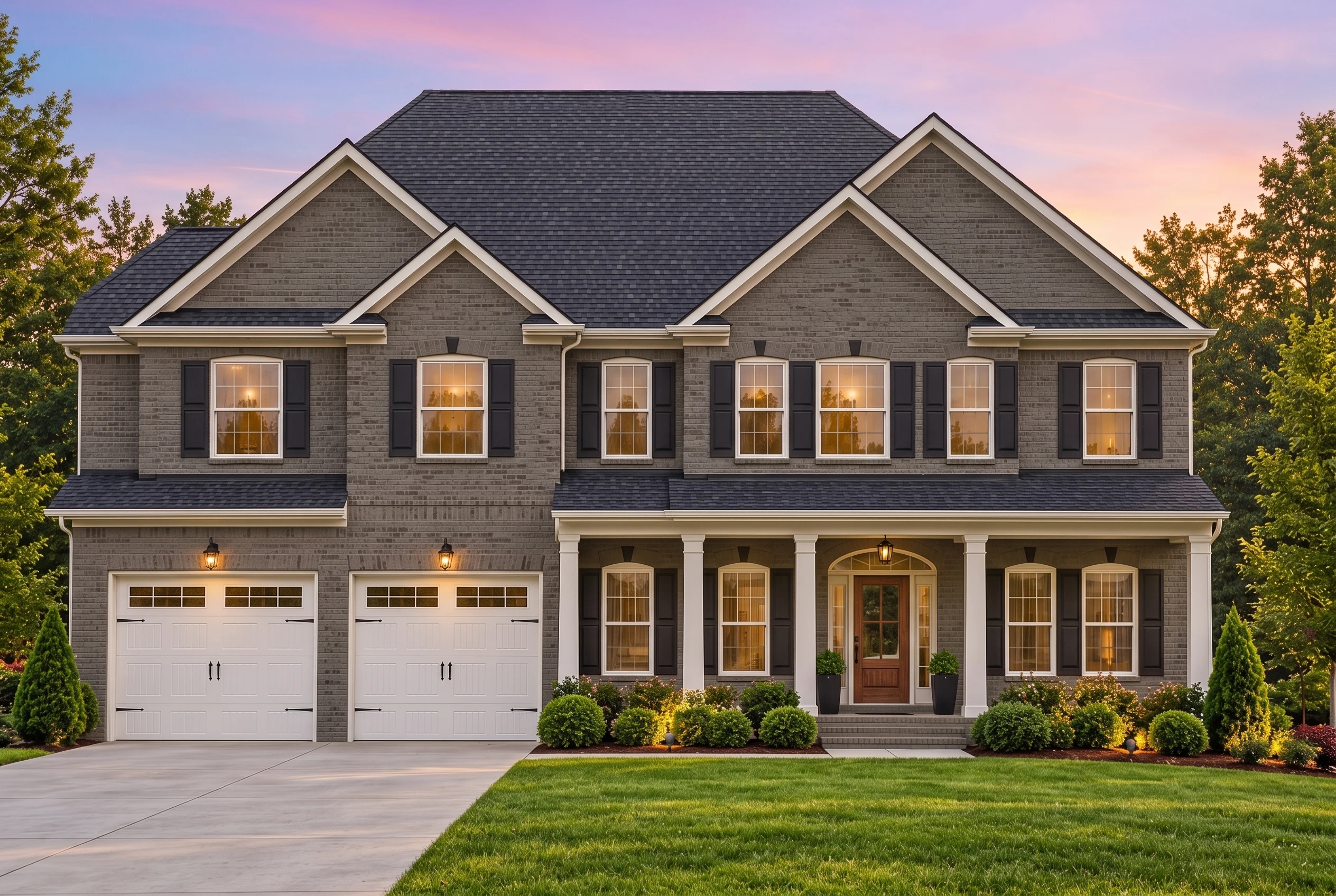 Plan  12-2613 – Auburn Bluff Manor |  New American – 5-Bed, 4.5-Bath, 3,500 SF - Warm Charcoal, AI-generated exterior concept