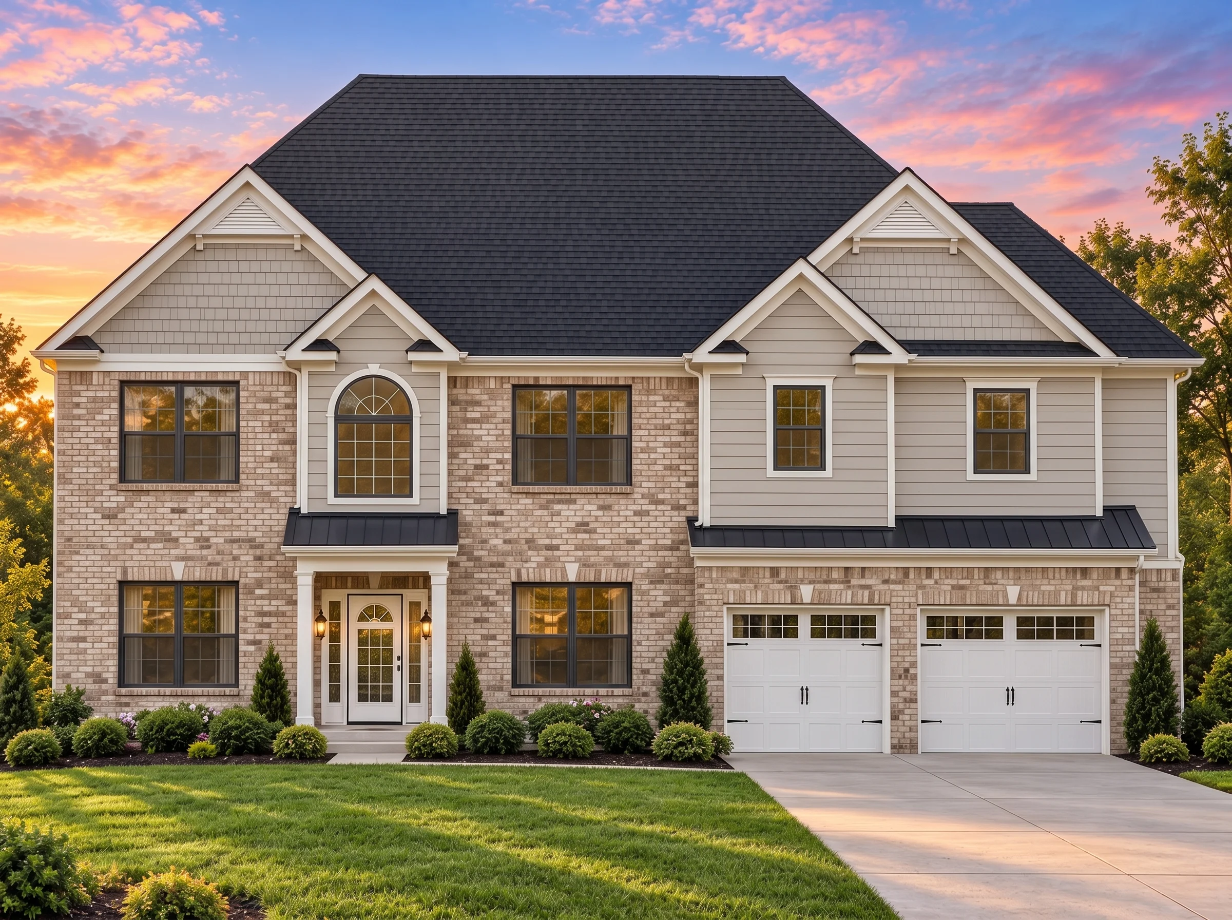 Plan  12-2611 – Yew Tree Bluff |  Traditional Colonial – 6-Bed, 4.5-Bath, 4,522 SF - Natural Brick, AI-generated exterior concept