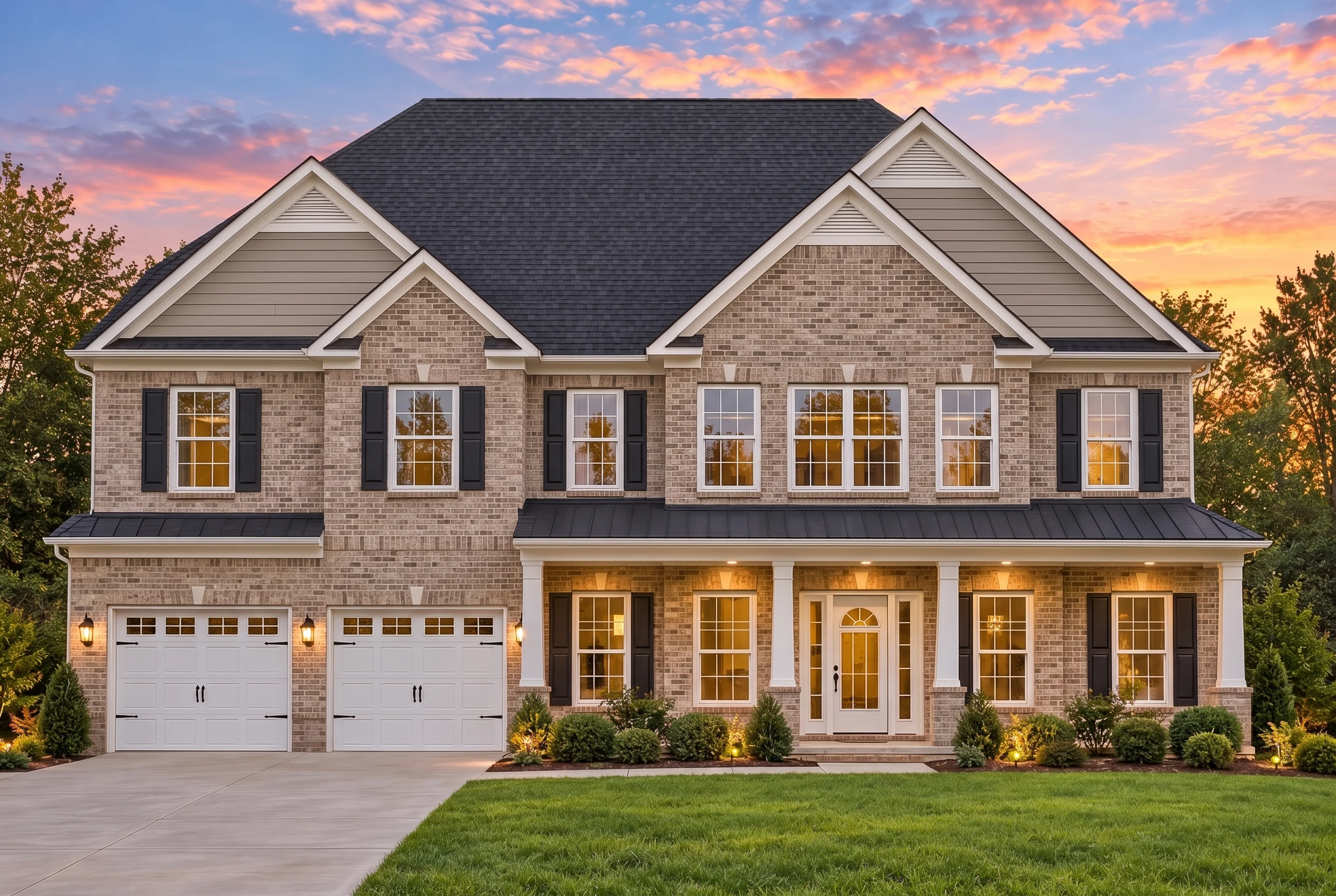 Plan  12-2612 – Aster Garden Retreat  | New American – 5-Bed, 4.5-Bath, 4,500 SF - Natural Brick, AI-generated exterior concept