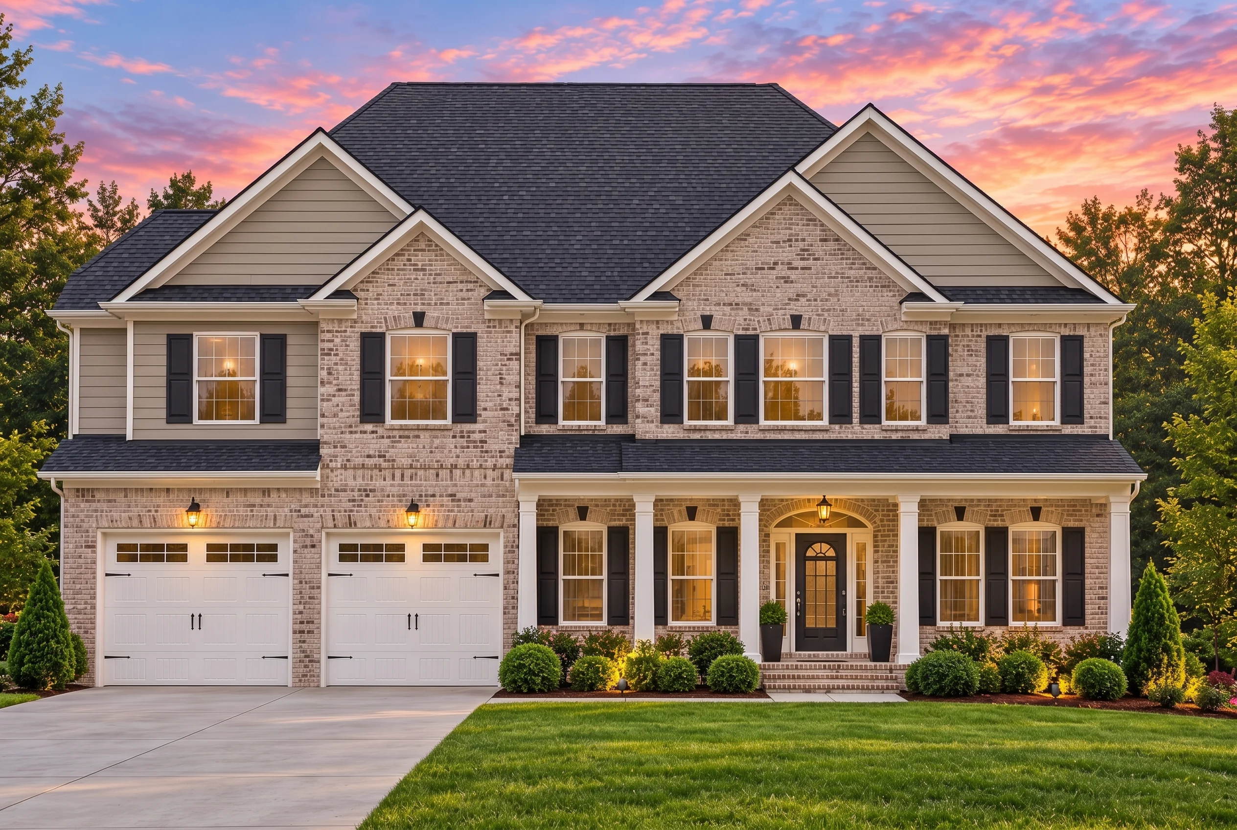 Plan  12-2613 – Auburn Bluff Manor |  New American – 5-Bed, 4.5-Bath, 3,500 SF - Natural Brick, AI-generated exterior concept