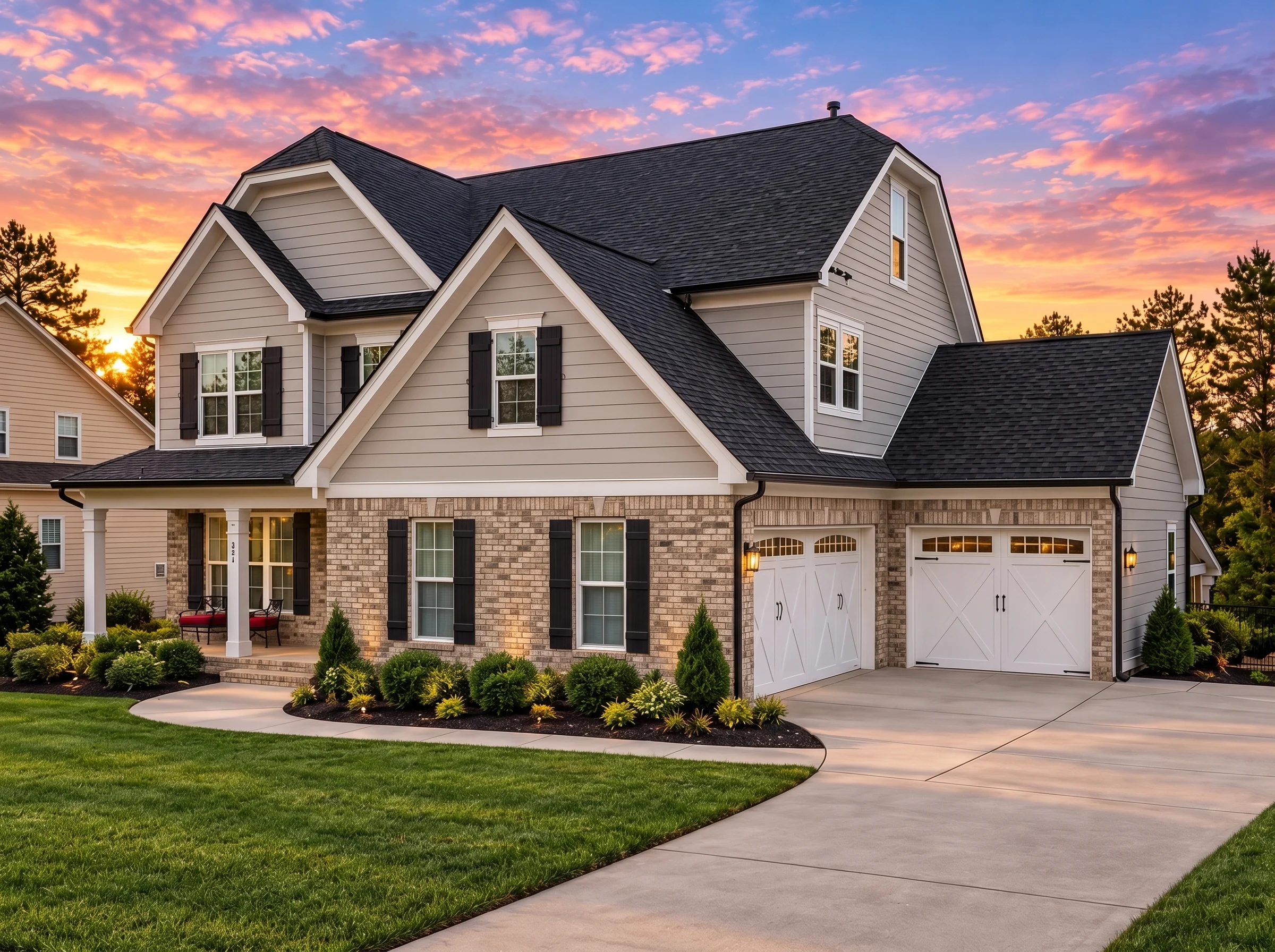 Plan  12-2630B – Auburn Pointe House  | New American – 5-Bed, 4-Bath, 3,315 SF - Natural Brick, AI-generated exterior concept