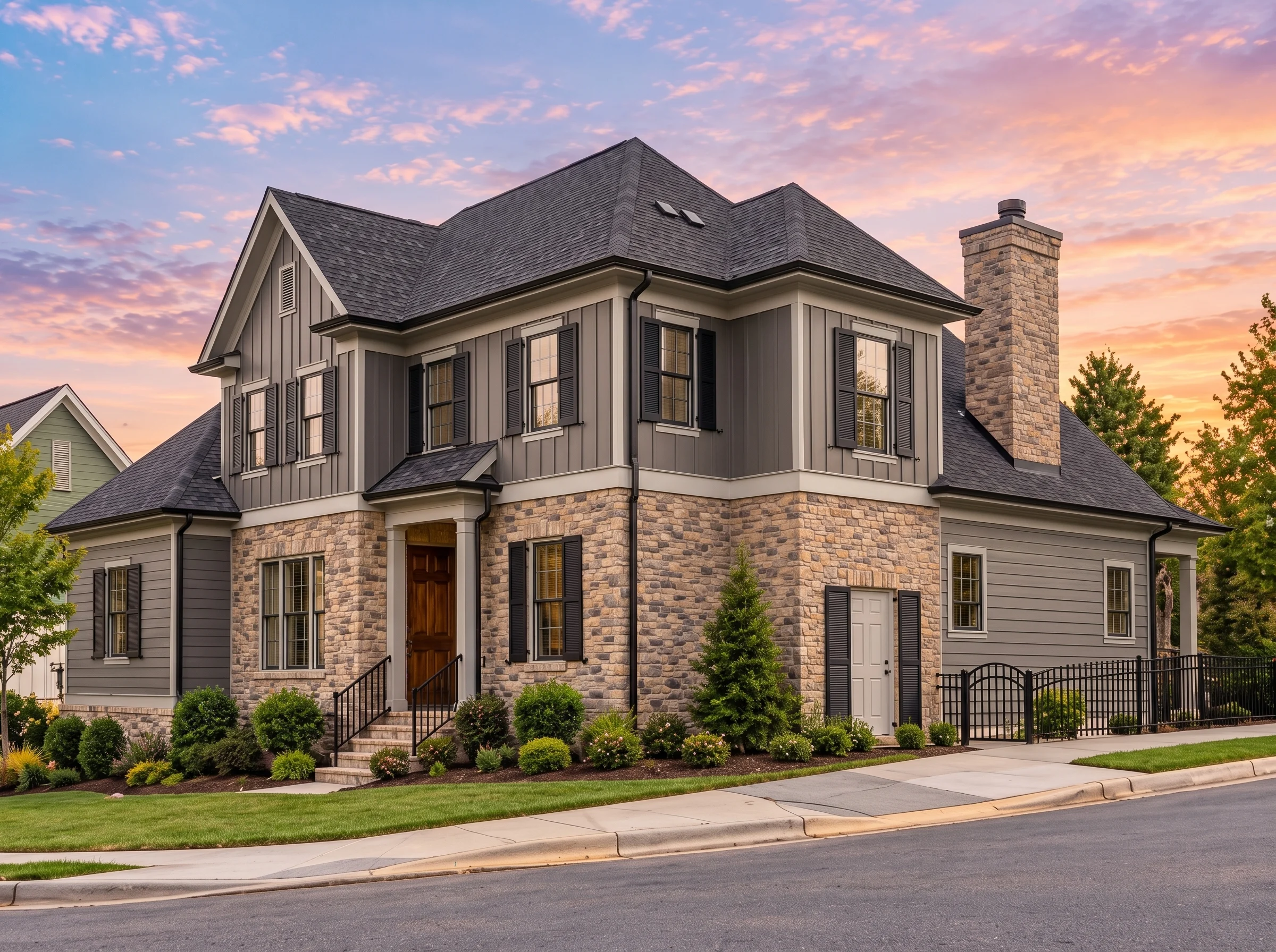 Plan  12-2640 – Center Circle |  Traditional Colonial – 4-Bed, 3.5-Bath, 3,220 SF - Warm Charcoal, AI-generated exterior concept