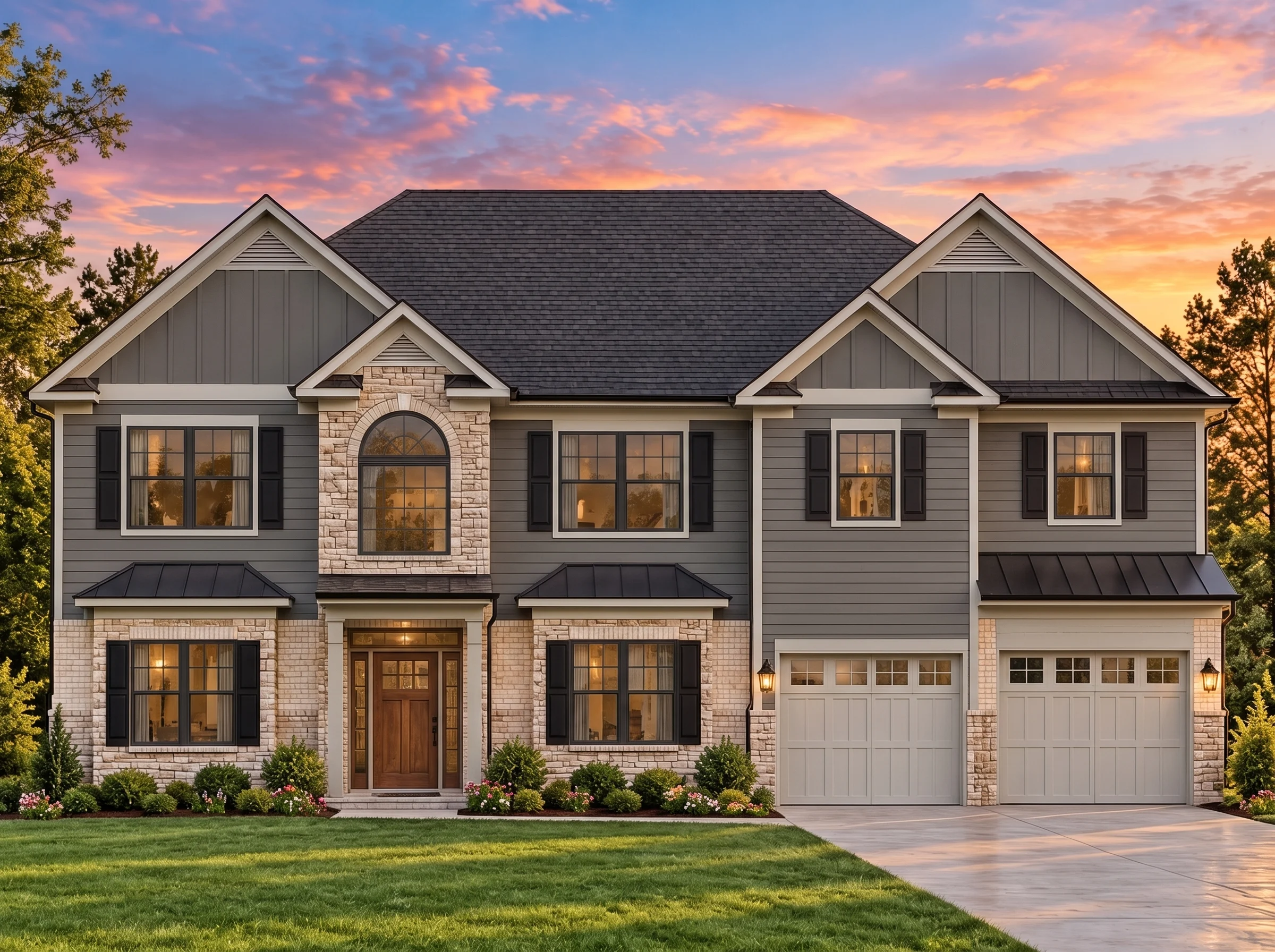 Plan  12-2610 – Auburn Station Residence | Colonial Revival – 6-Bed, 4.5-Bath, 3,582 SF - Warm Charcoal, AI-generated exterior concept