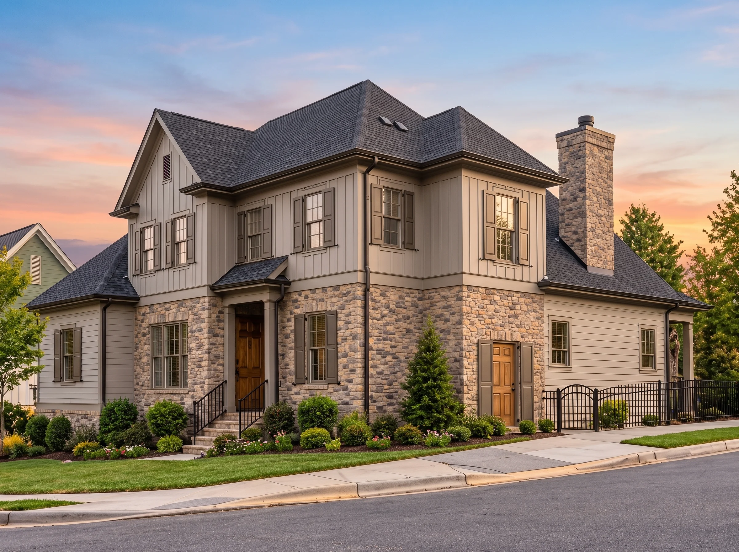 Plan  12-2640 – Center Circle |  Traditional Colonial – 4-Bed, 3.5-Bath, 3,220 SF - Mushroom Taupe, AI-generated exterior concept