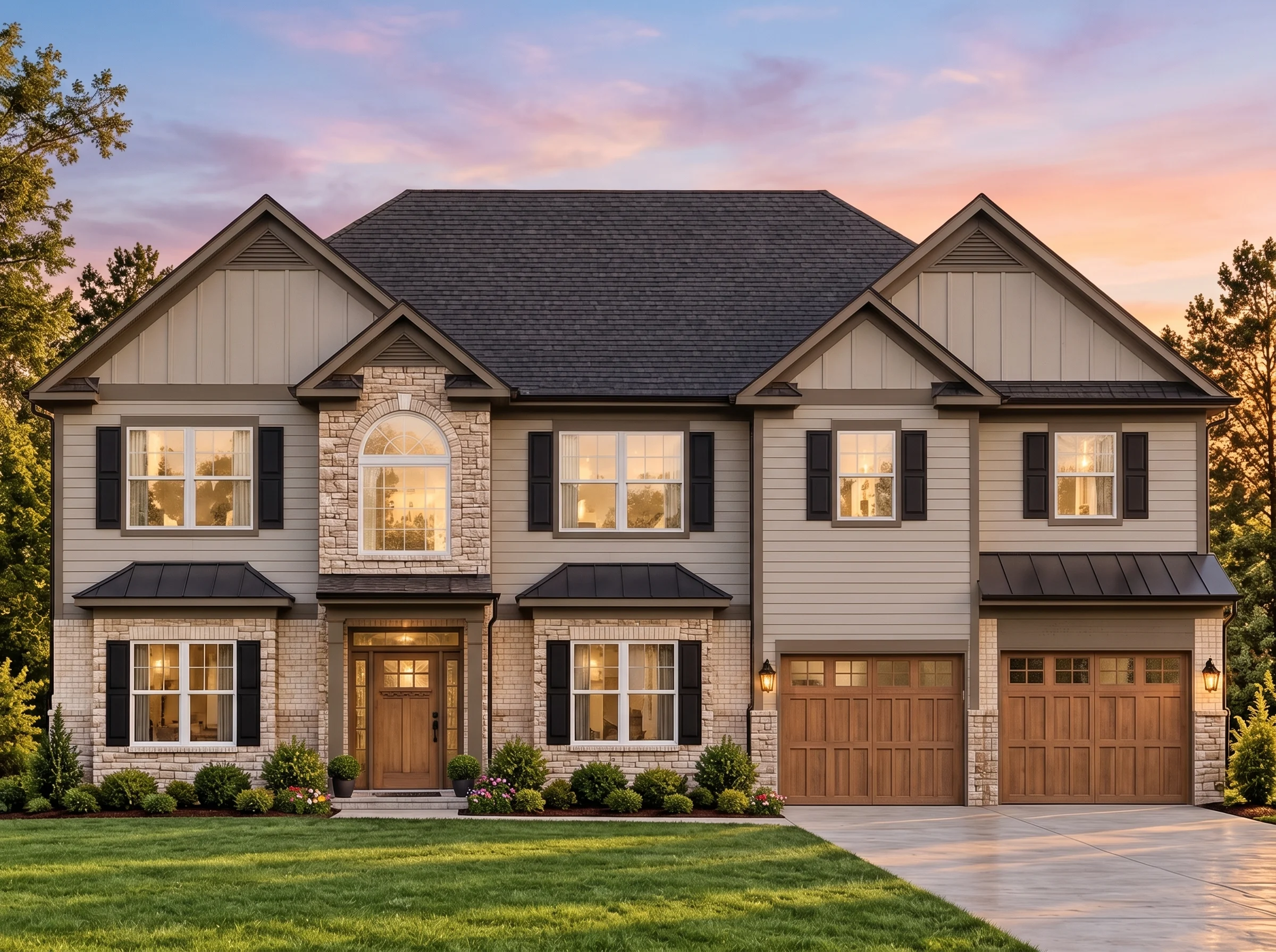 Plan  12-2610 – Auburn Station Residence | Colonial Revival – 6-Bed, 4.5-Bath, 3,582 SF - Mushroom Taupe, AI-generated exterior concept