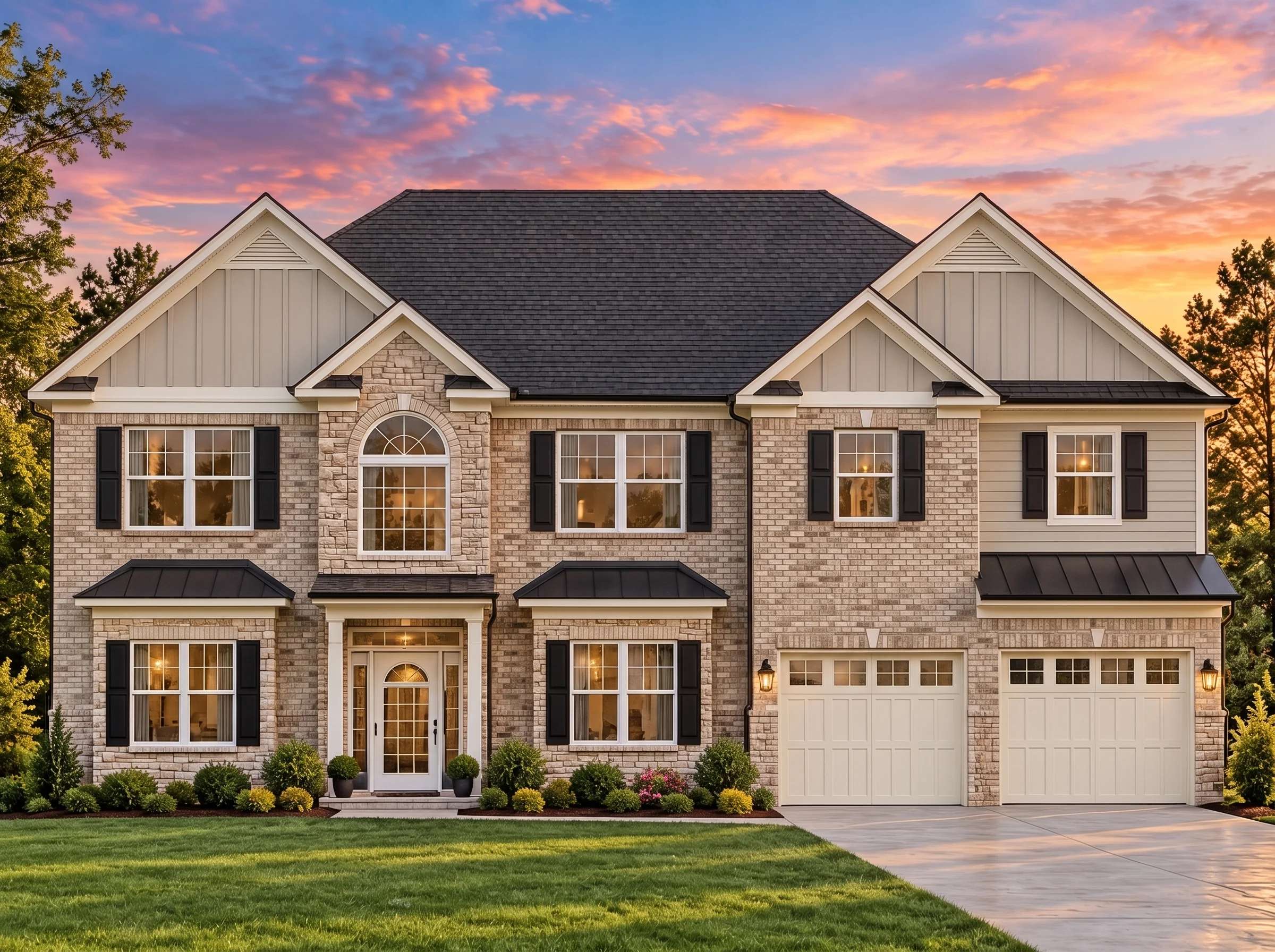 Plan  12-2610 – Auburn Station Residence | Colonial Revival – 6-Bed, 4.5-Bath, 3,582 SF - Natural Brick, AI-generated exterior concept