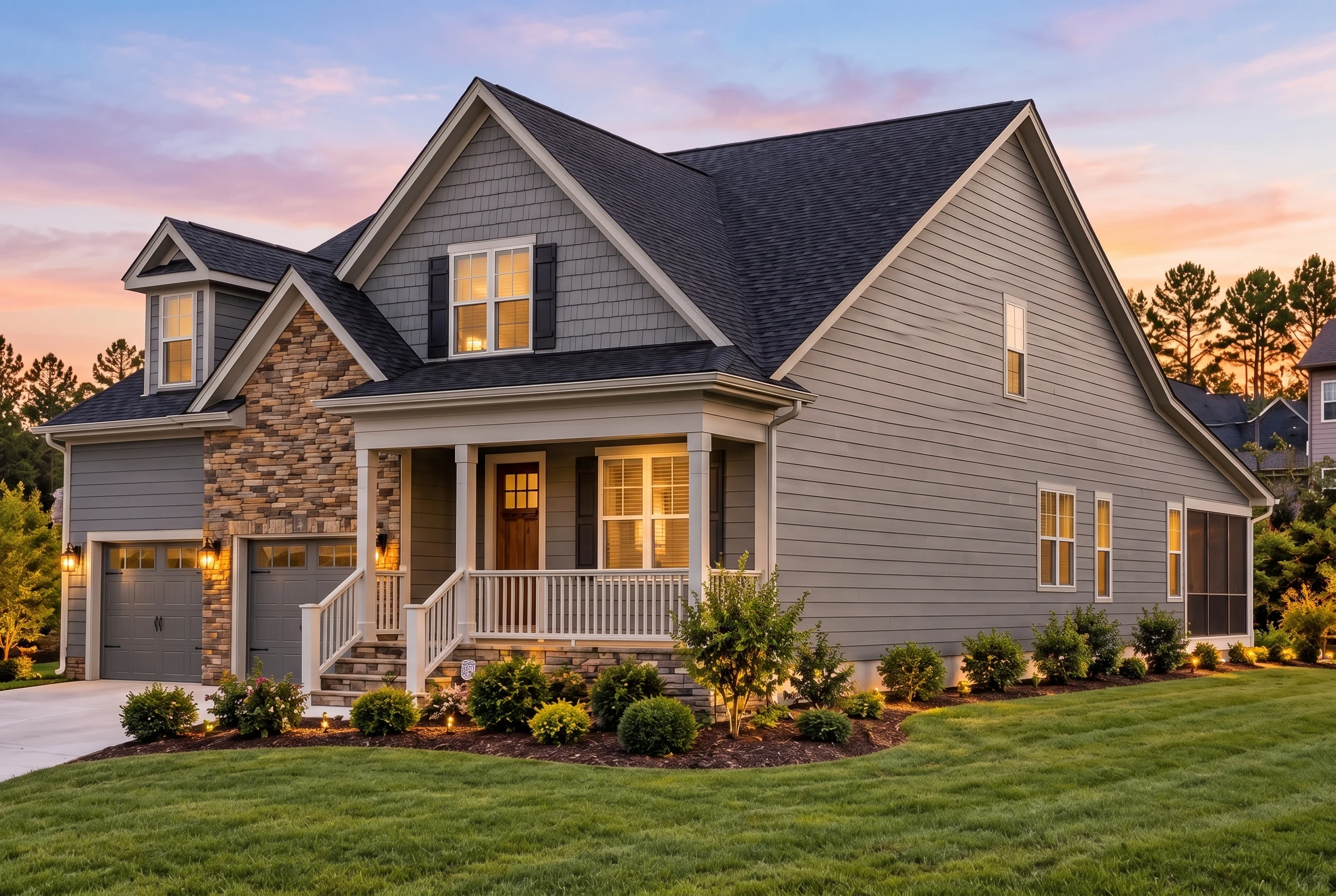 Plan  12-2656 – The Paradigm | New  American – 3-Bed, 3-Bath, 2,312 SF - Warm Charcoal, AI-generated exterior concept