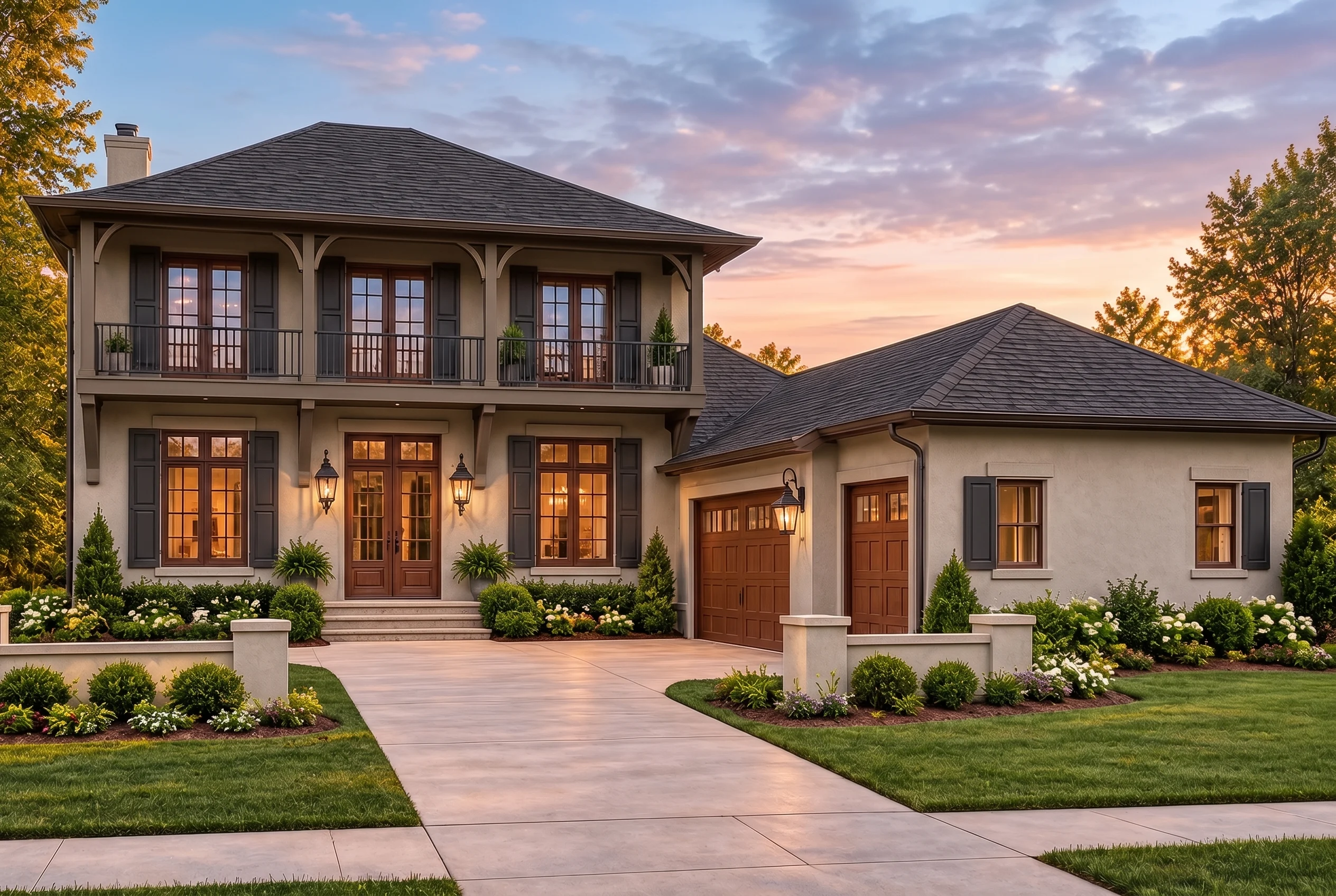 Plan  12-2669 – Hurt House |  Classical Southern – 3-Bed, 3.5-Bath, 3,207 SF - Mushroom Taupe, AI-generated exterior concept