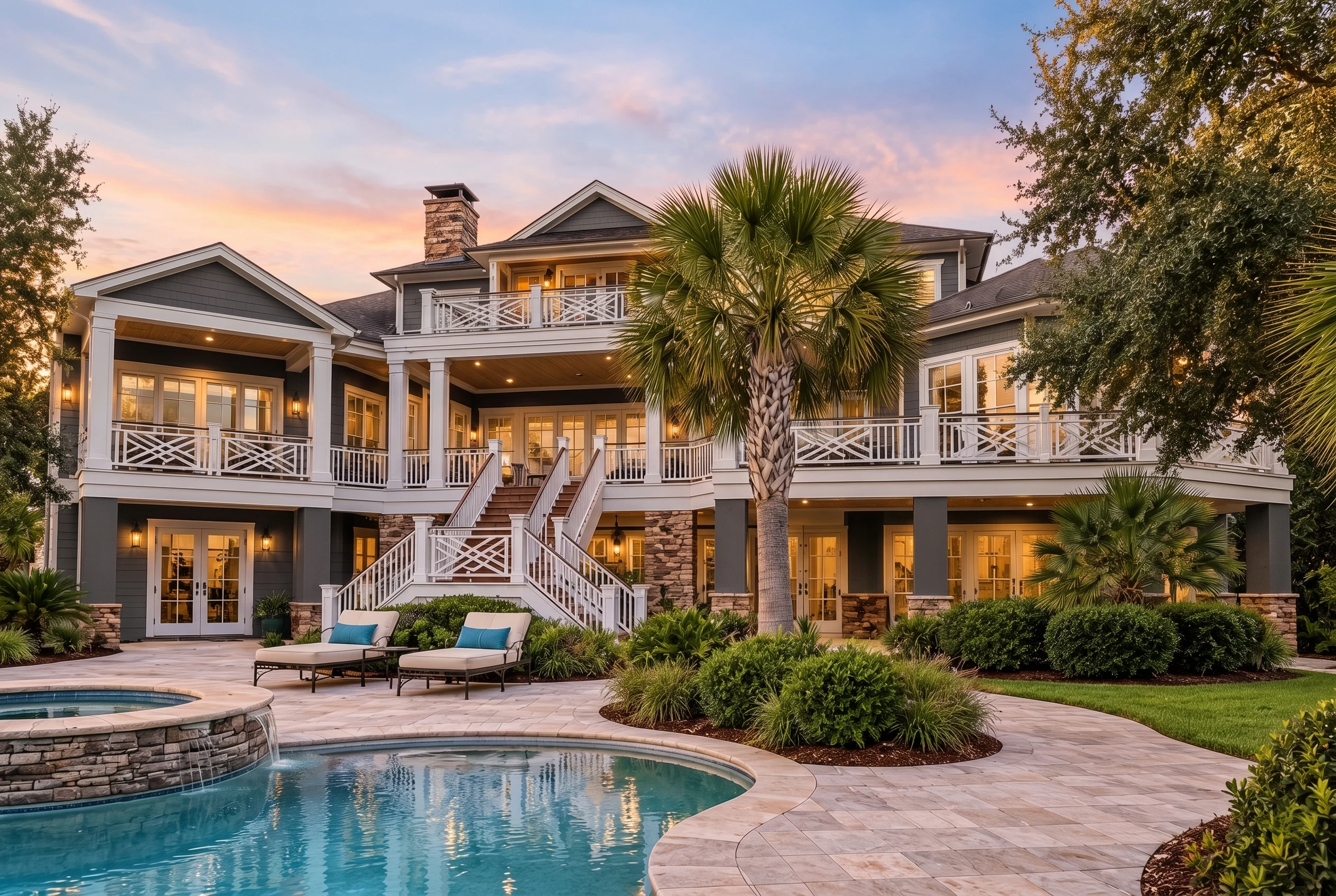 Plan  12-2672 – Cedar Valley Homestead  | Coastal – 5-Bed, 5-Bath, 6,300 SF - Warm Charcoal, AI-generated exterior concept