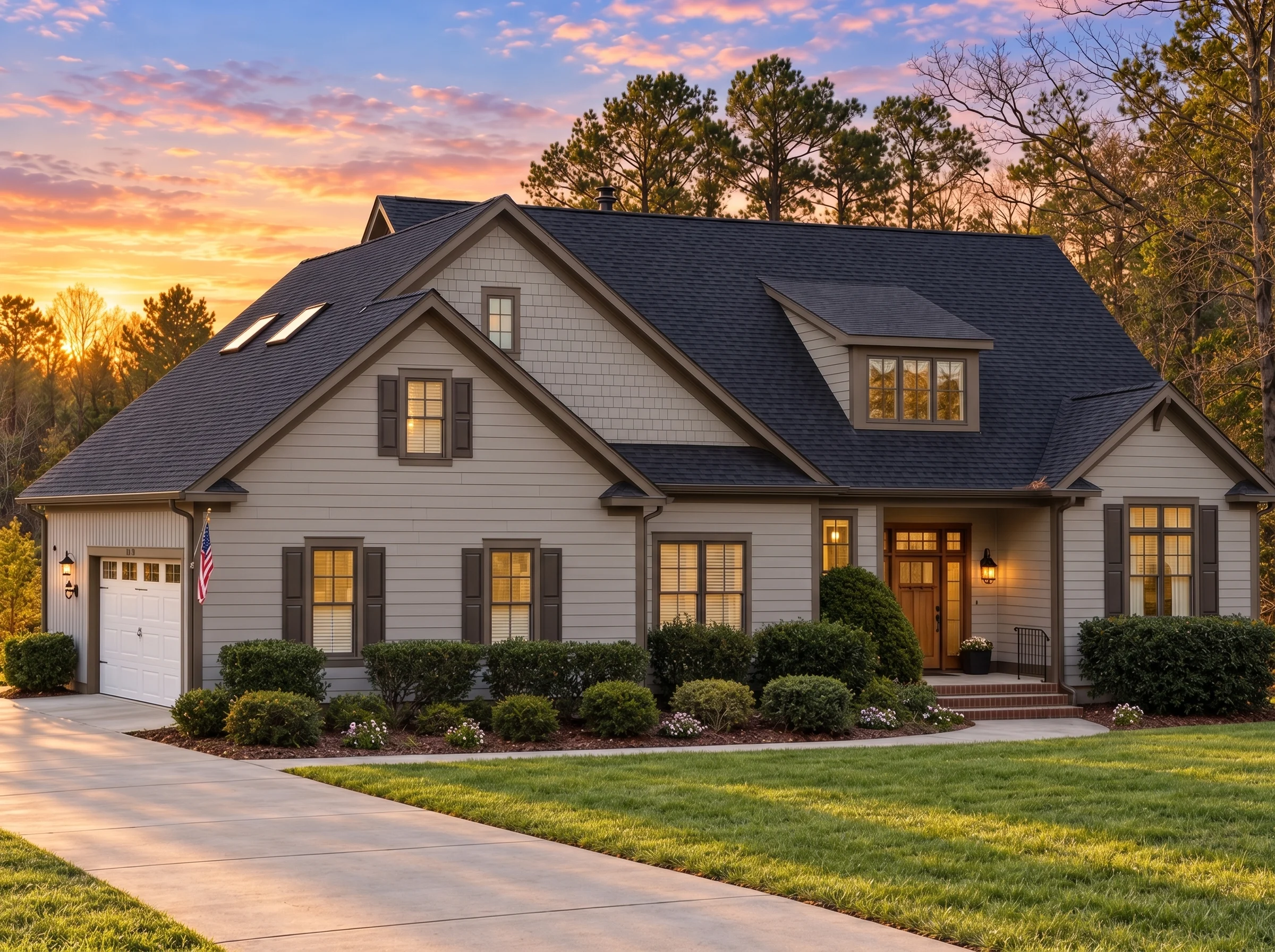 Plan  12-2696 – Elm Ridge Farm |  Shingle Style – 3-Bed, 3.5-Bath, 3,321 SF - Mushroom Taupe, AI-generated exterior concept