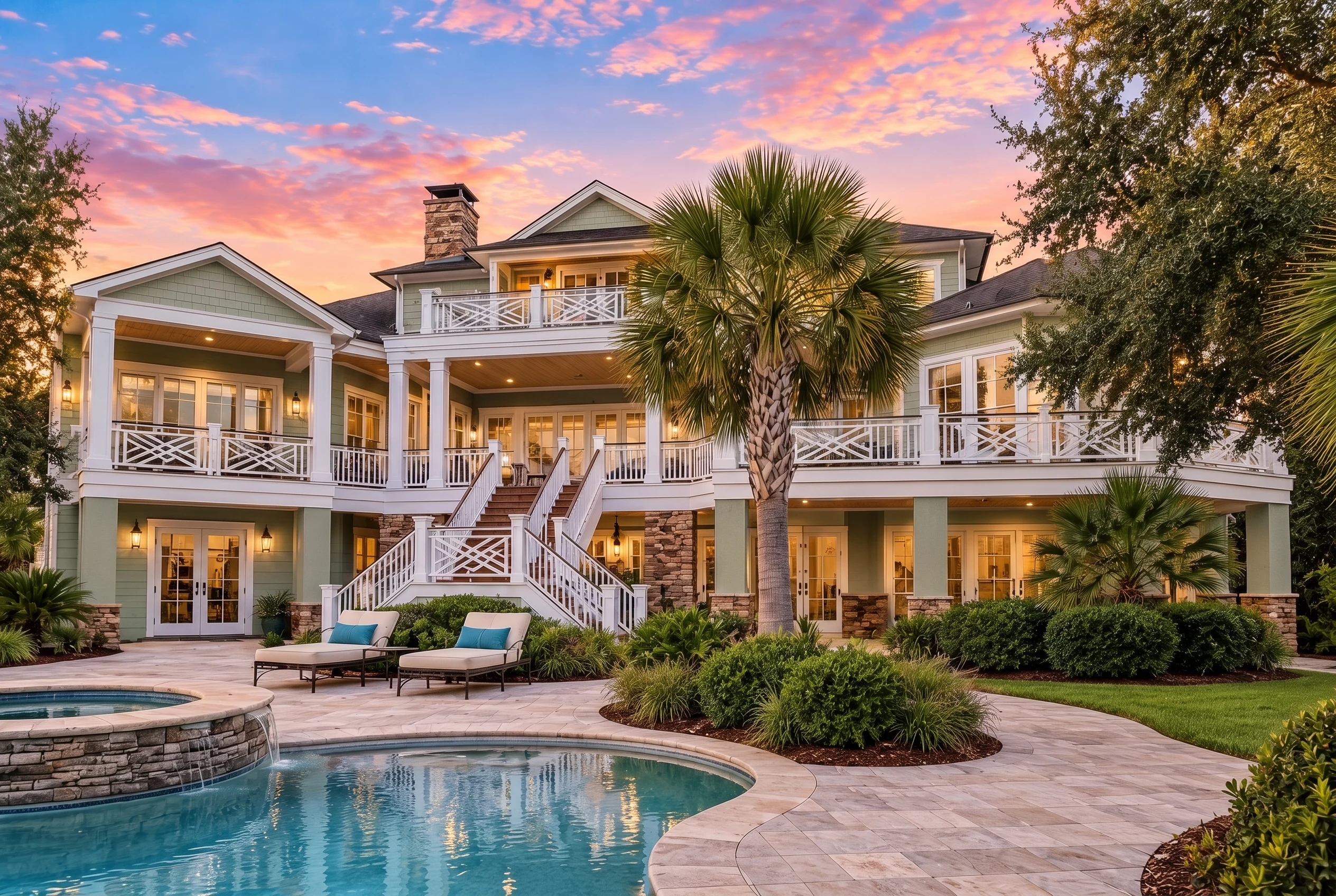 Plan  12-2672 – Cedar Valley Homestead  | Coastal – 5-Bed, 5-Bath, 6,300 SF - Muted Sage, AI-generated exterior concept