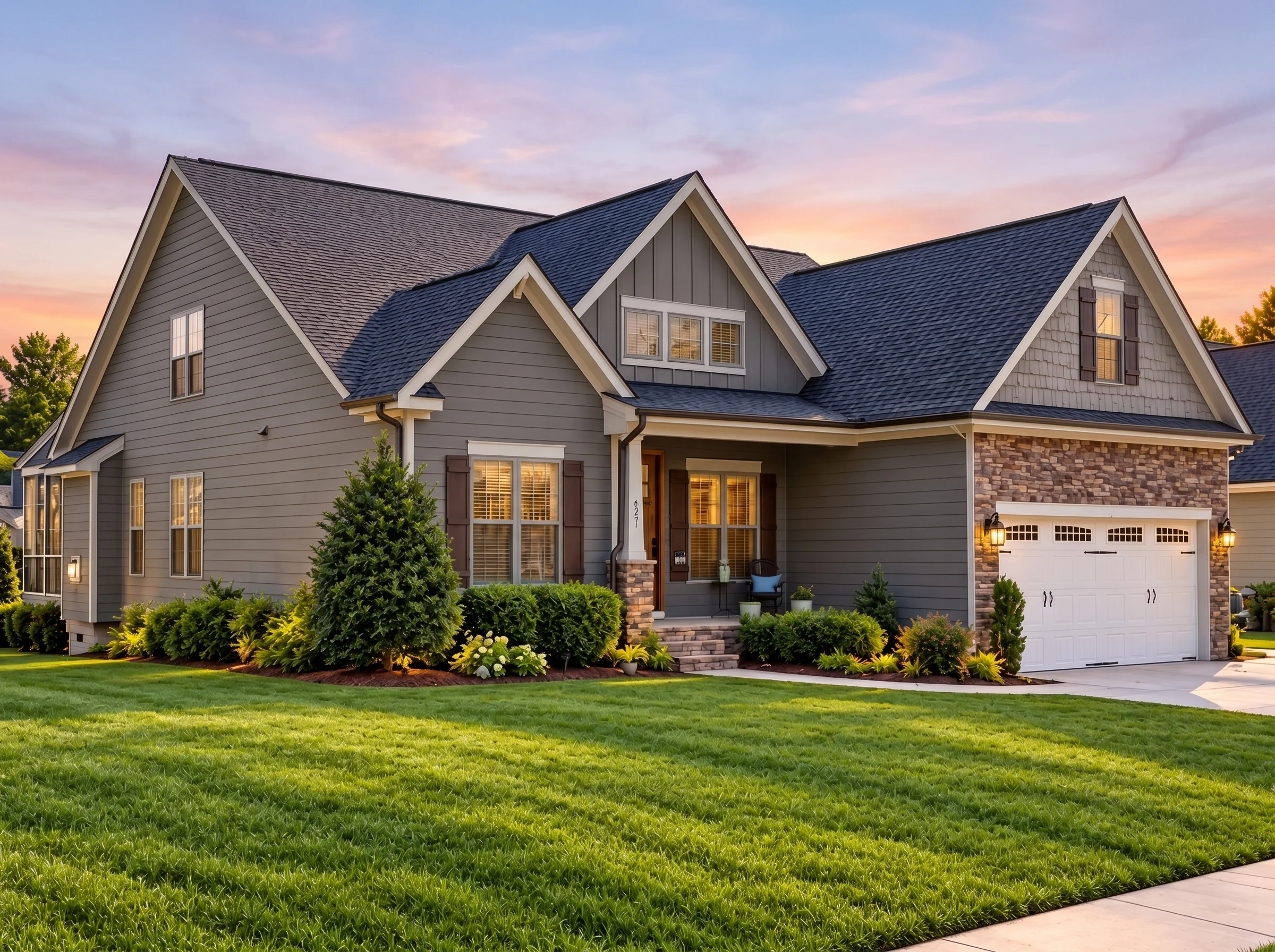 Plan  12-2697 – Ash Grove Manor |  Craftsman – 5-Bed, 3-Bath, 3,268 SF - Warm Charcoal, AI-generated exterior concept