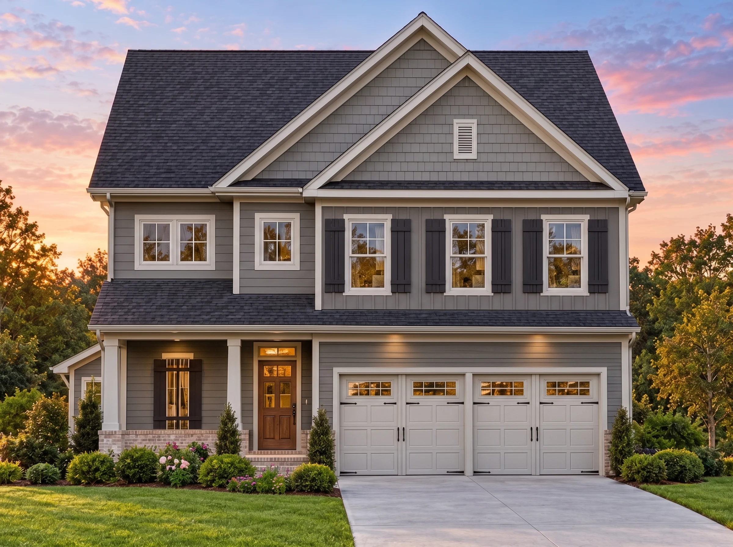 Plan  12-2711 – Aster Orchard Villa  | New American – 4-Bed, 3.5-Bath, 2,078 SF - Warm Charcoal, AI-generated exterior concept