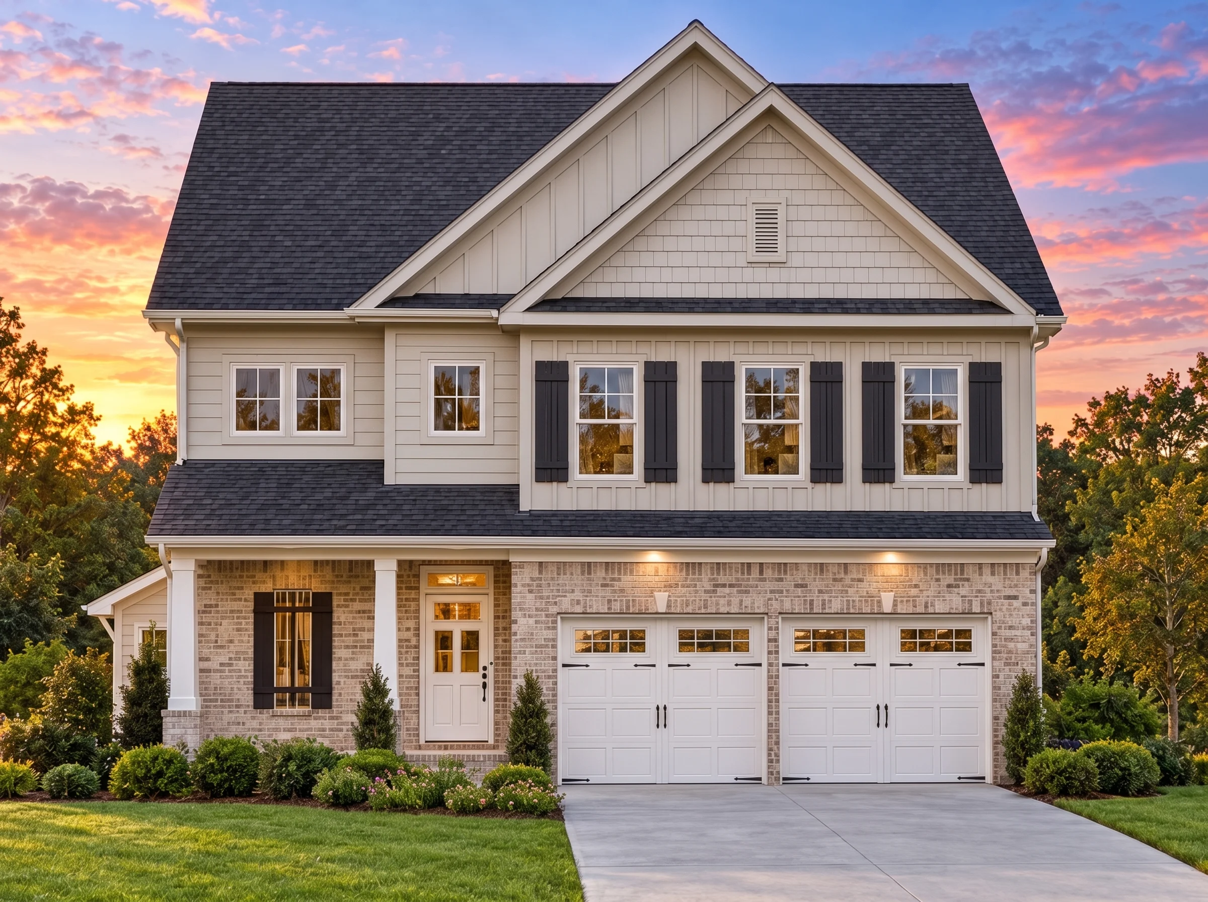 Plan  12-2711 – Aster Orchard Villa  | New American – 4-Bed, 3.5-Bath, 2,078 SF - Natural Brick, AI-generated exterior concept