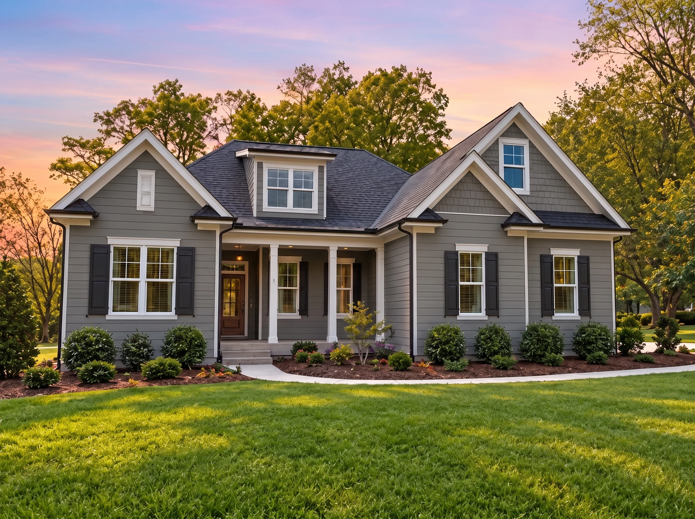 Plan  12-2722 – Michigan Peninsula |  Traditional – 3-Bed, 3-Bath, 2,718 SF - Warm Charcoal, AI-generated exterior concept