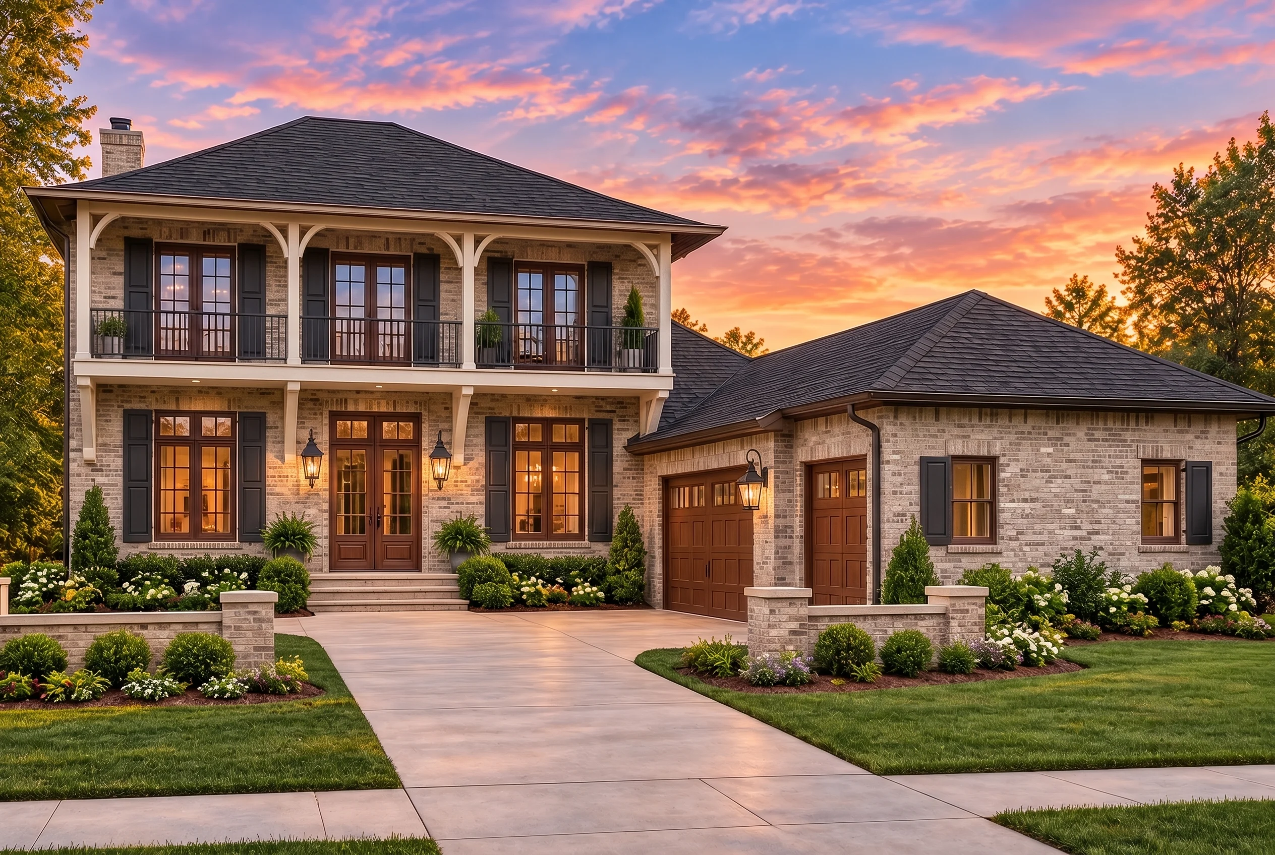 Plan  12-2669 – Hurt House |  Classical Southern – 3-Bed, 3.5-Bath, 3,207 SF - Natural Brick, AI-generated exterior concept