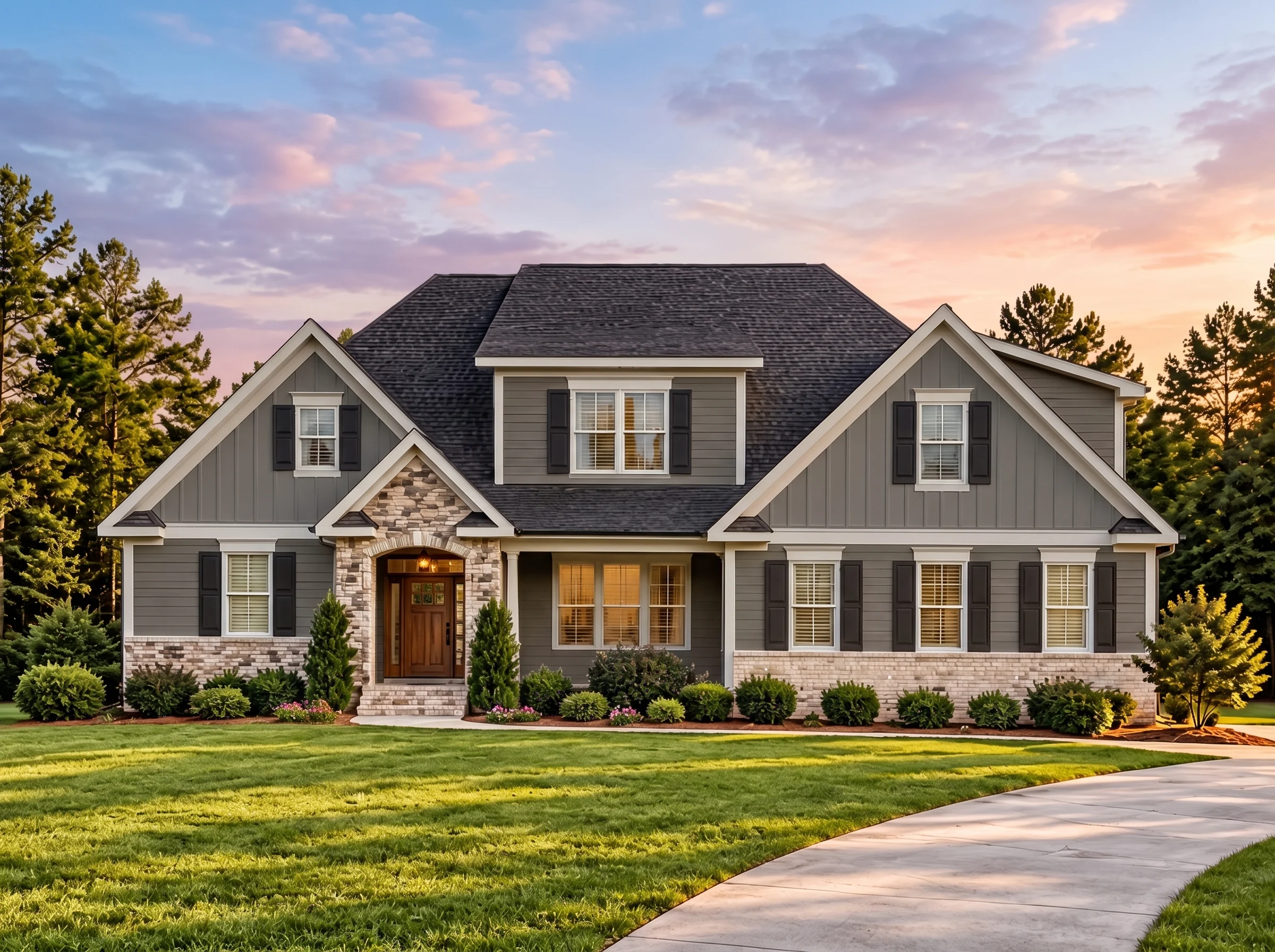 Plan  12-2743 – Aster Glen Haven |  Modern Farmhouse – 4-Bed, 3.5-Bath, 3,036 SF - Warm Charcoal, AI-generated exterior concept