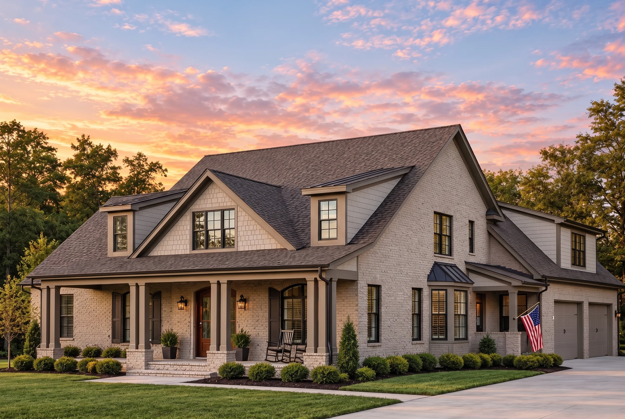 Plan  12-2652 – Pine Meadow Estate |  New American – 4-Bed, 5-Bath, 4,426 SF - Mushroom Taupe, AI-generated exterior concept