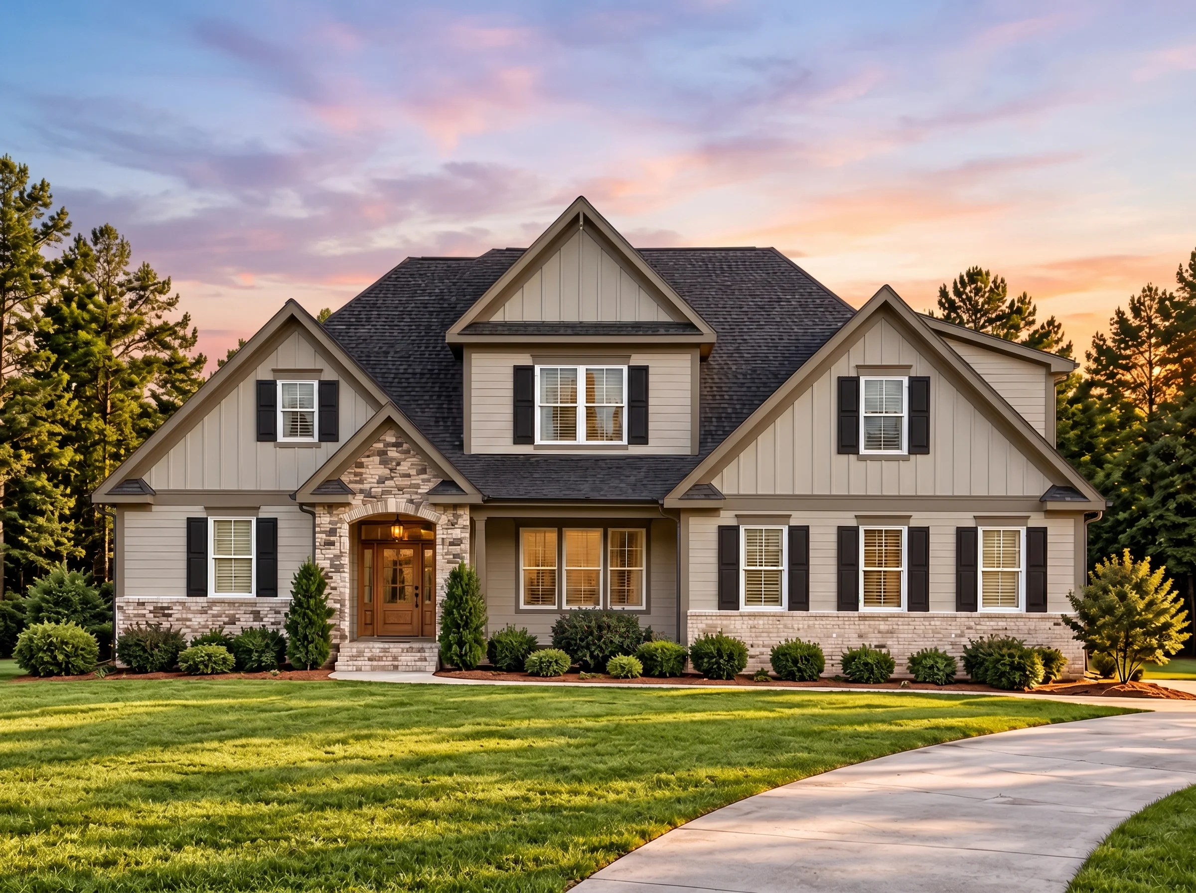 Plan  12-2743 – Aster Glen Haven |  Modern Farmhouse – 4-Bed, 3.5-Bath, 3,036 SF - Mushroom Taupe, AI-generated exterior concept