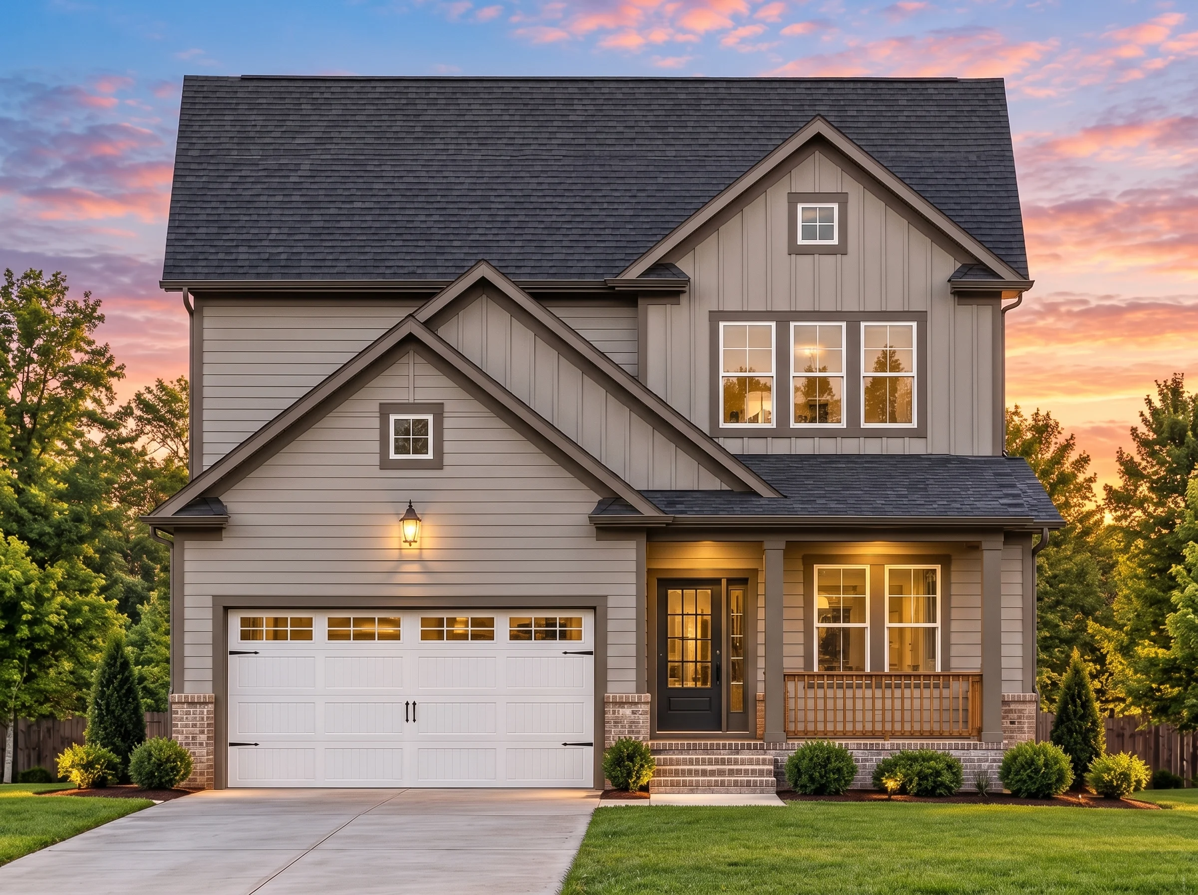 Plan  12-2802 – Fern Hill Residence  | Traditional Craftsman – 4-Bed, 2.5-Bath, 2,470 SF - Mushroom Taupe, AI-generated exterior concept
