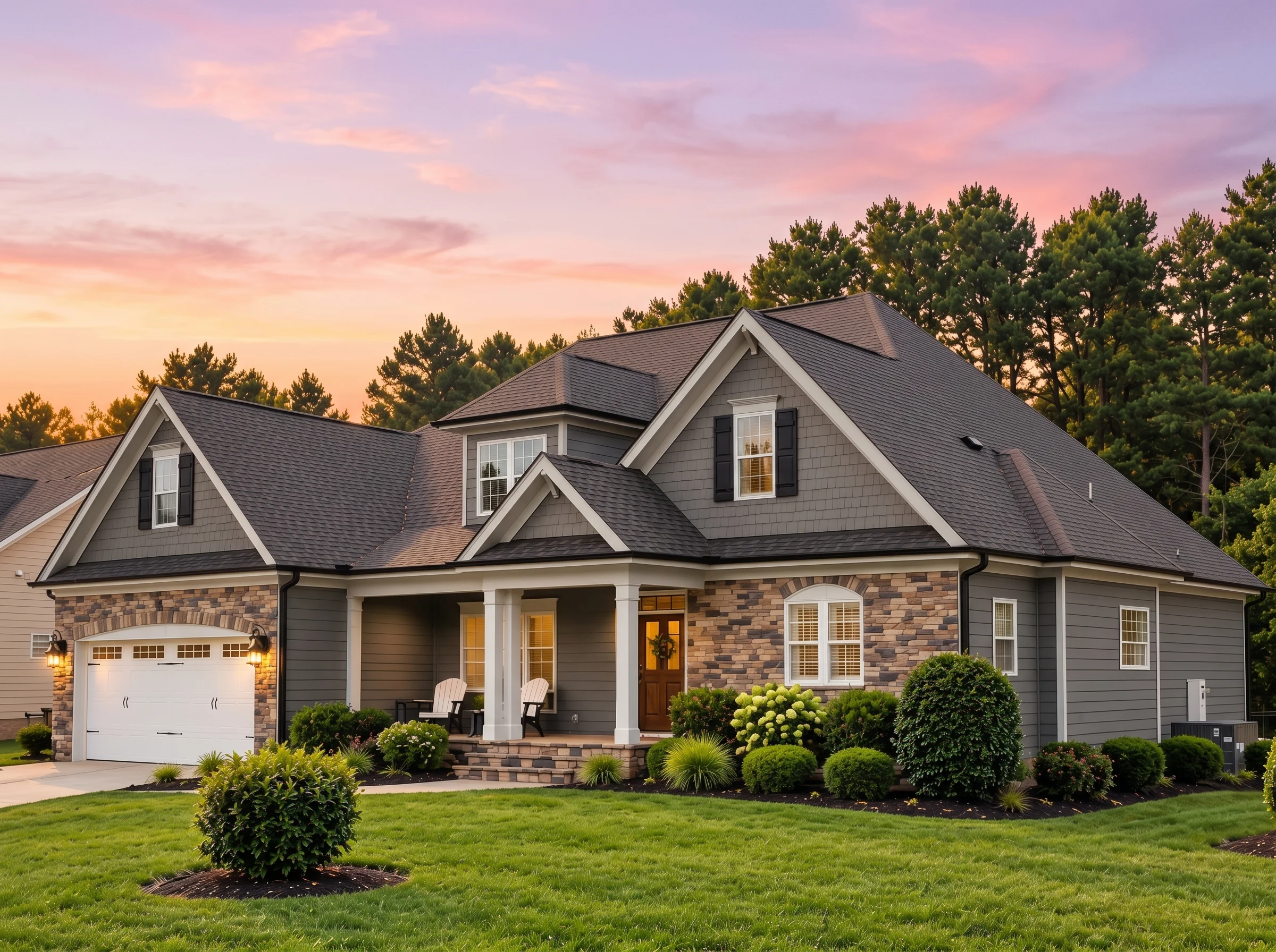 Plan  12-2791 – Hawthorn View | New  American – 4-Bed, 3.5-Bath, 2,933 SF - Warm Charcoal, AI-generated exterior concept