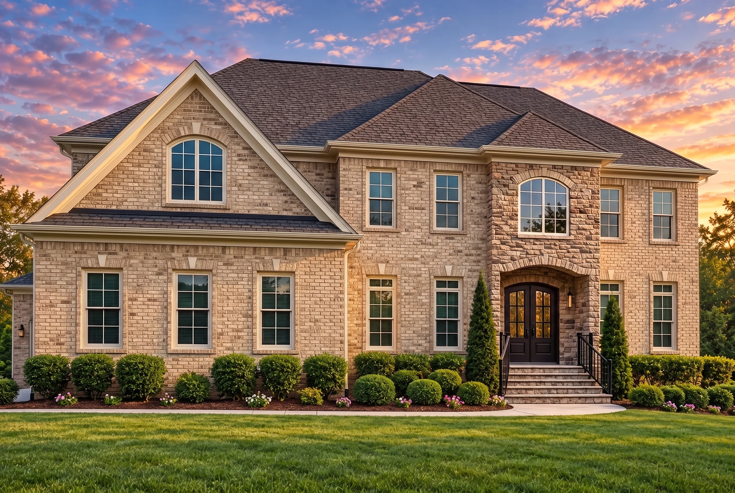 Plan  12-2798 – Auburn Willow Lodge  | Traditional Colonial – 5-Bed, 5-Bath, 6,354 SF - Natural Brick, AI-generated exterior concept