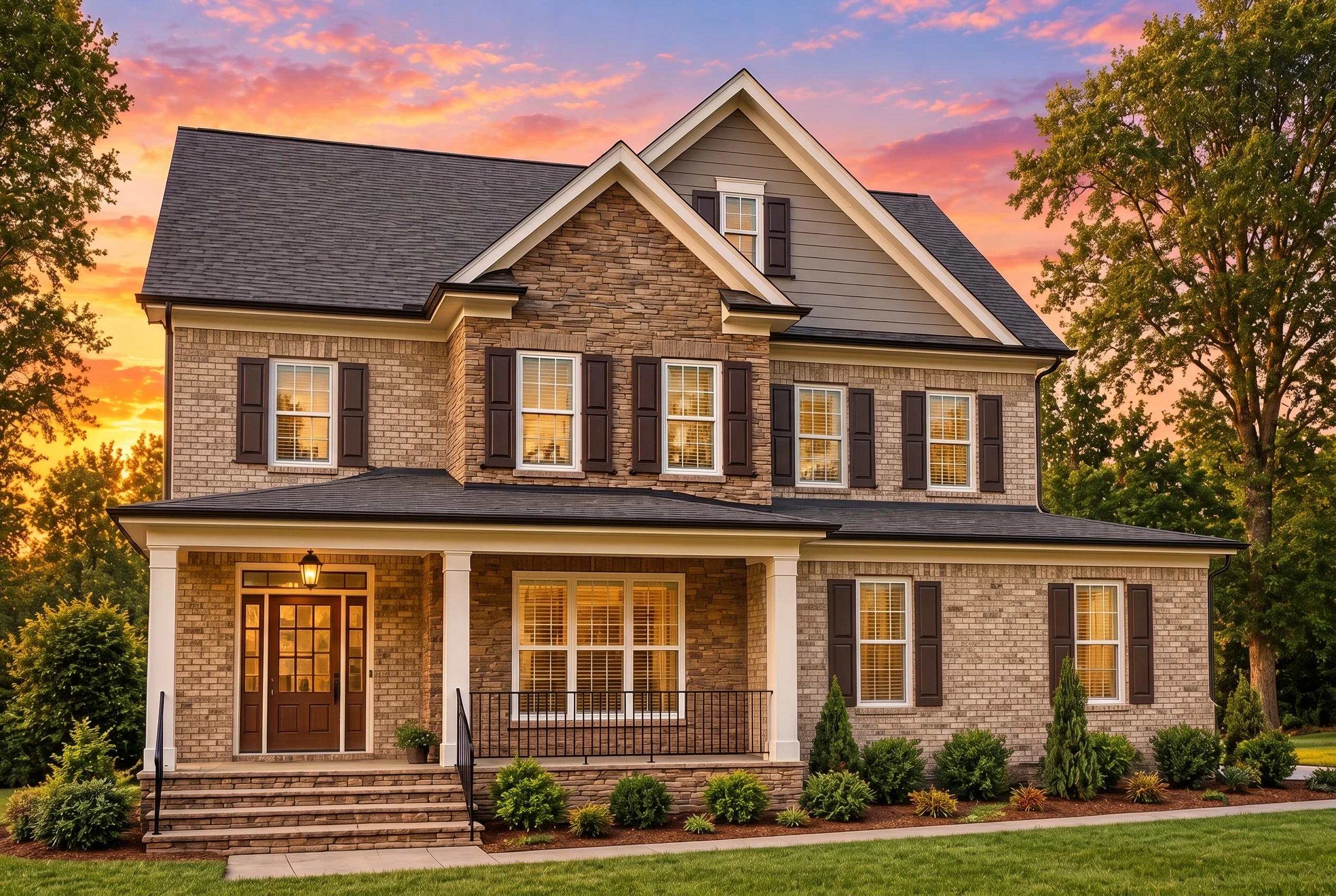 Plan  12-2789 – Hawthorn Valley Cabin  | Traditional Colonial – 4-Bed, 4.5-Bath, 3,404 SF - Natural Brick, AI-generated exterior concept
